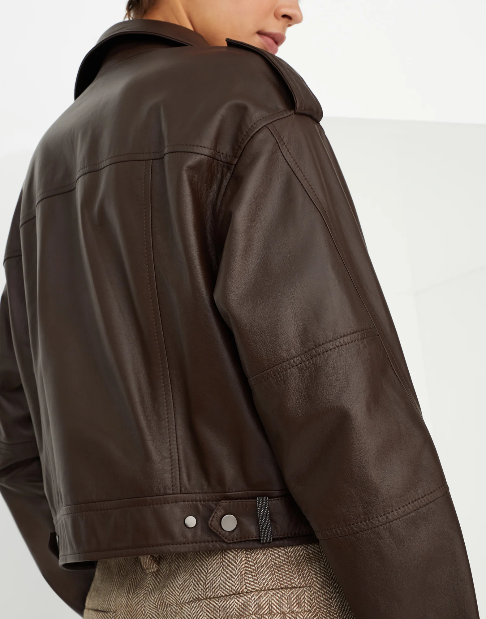 Nappa leather biker jacket with shiny details