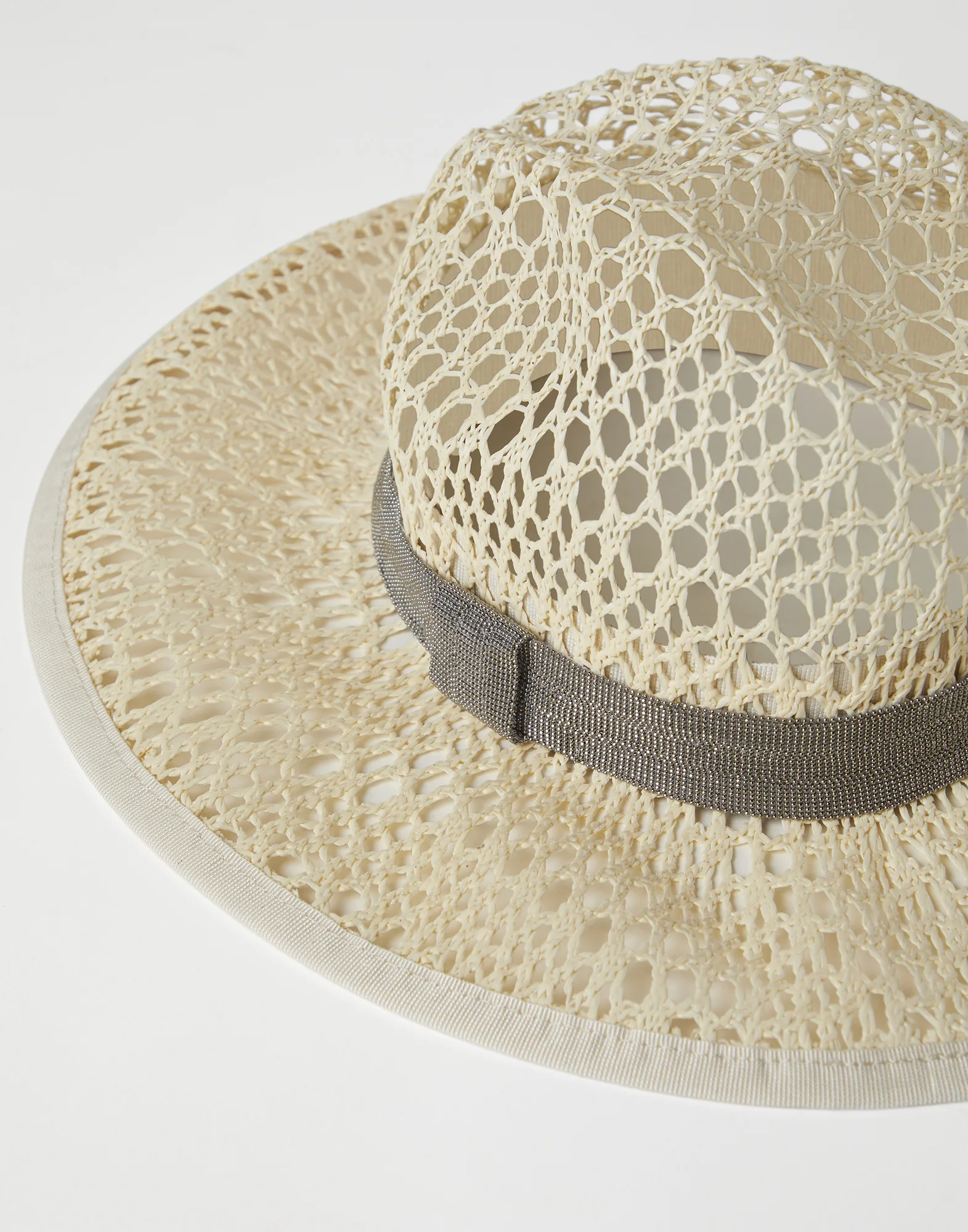 Straw hat with precious band