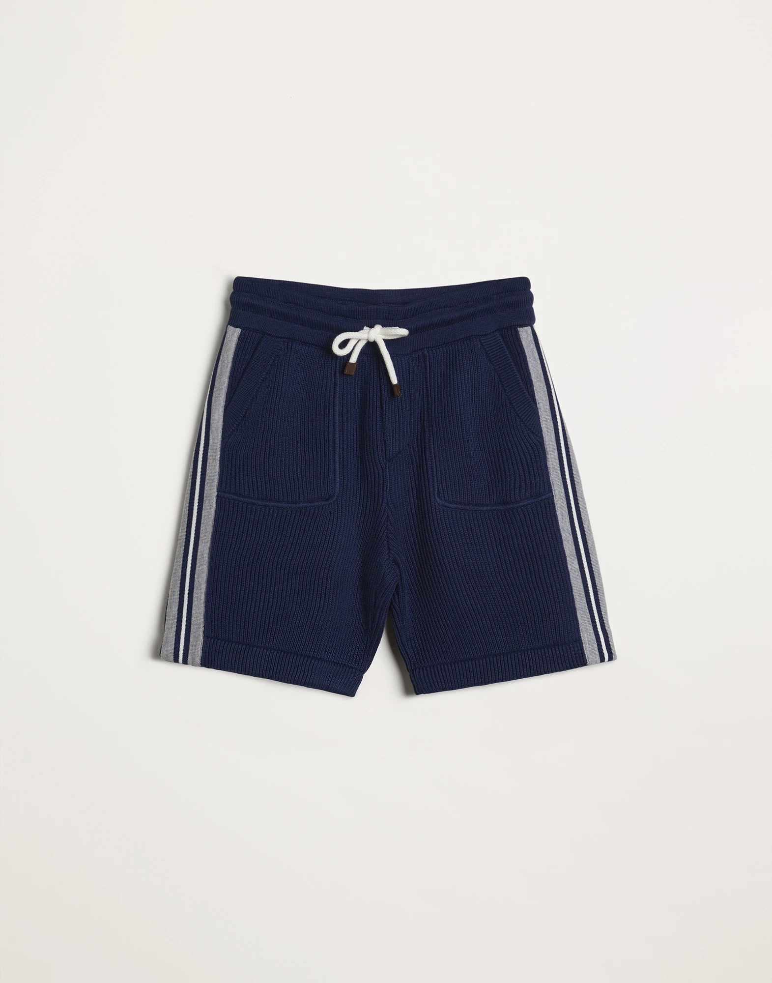 Cotton English rib knit Bermuda shorts with stripe details