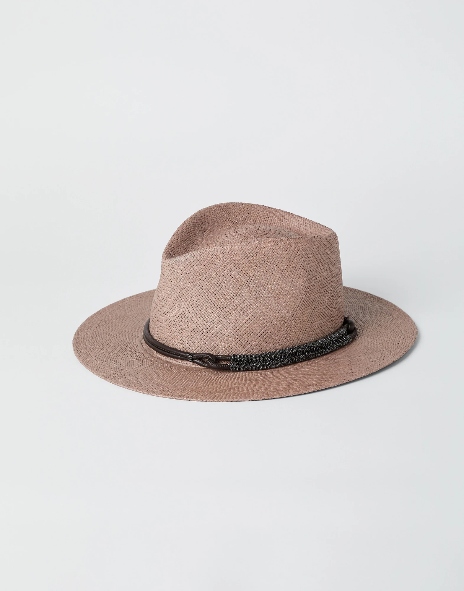 Straw fedora with leather and monili band