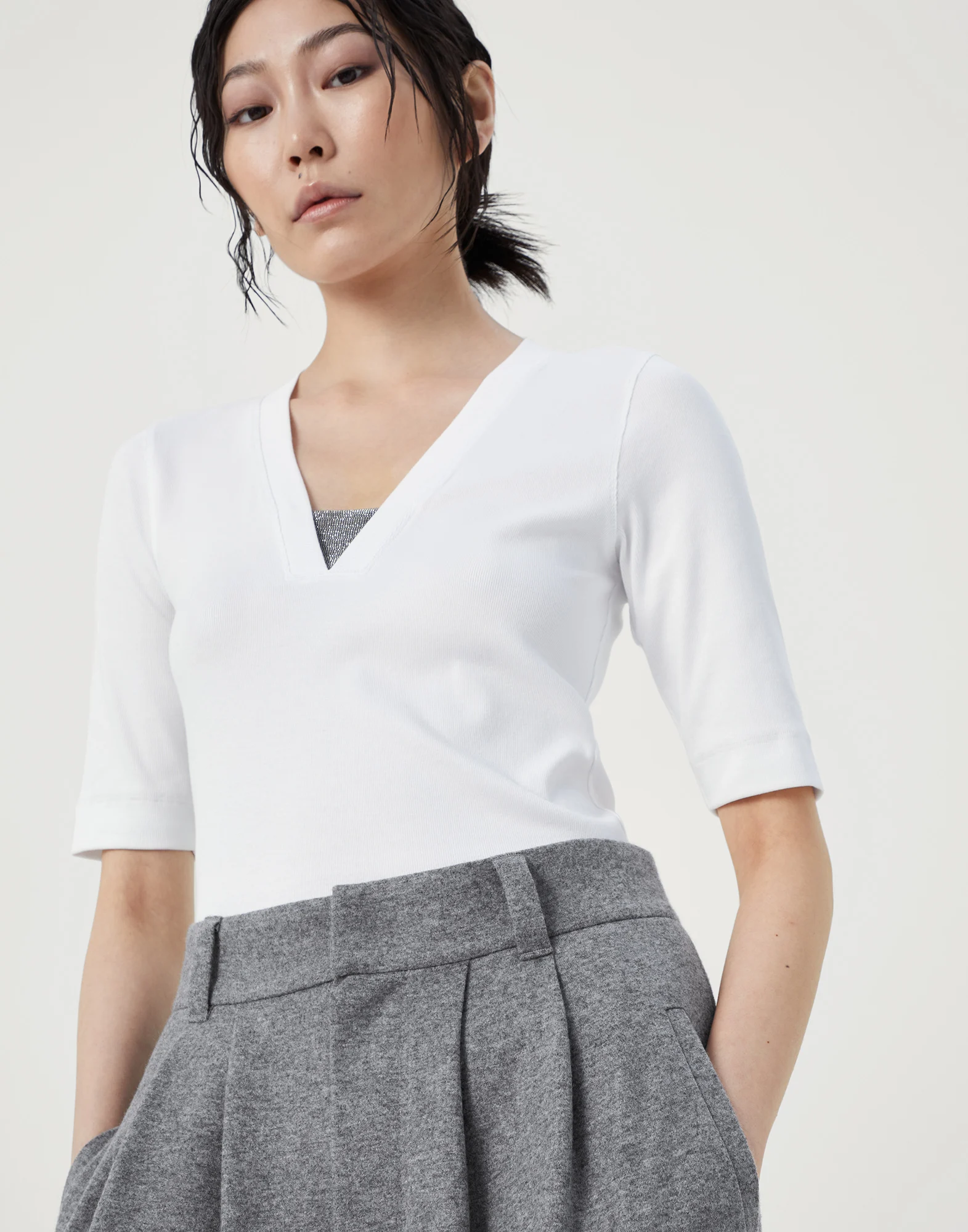 Cashmere jersey tailored trousers