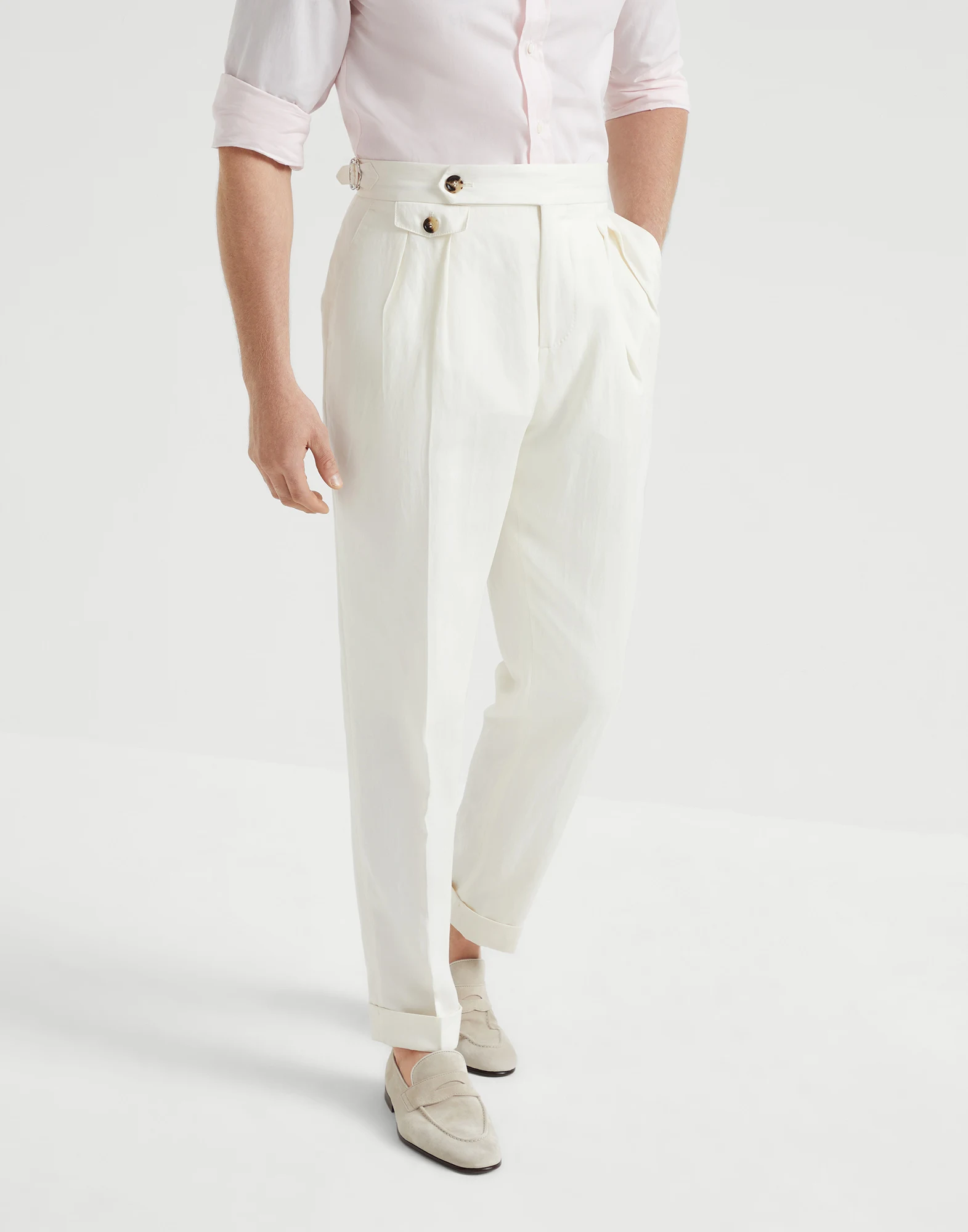 D��lav�� linen and silk twill trousers