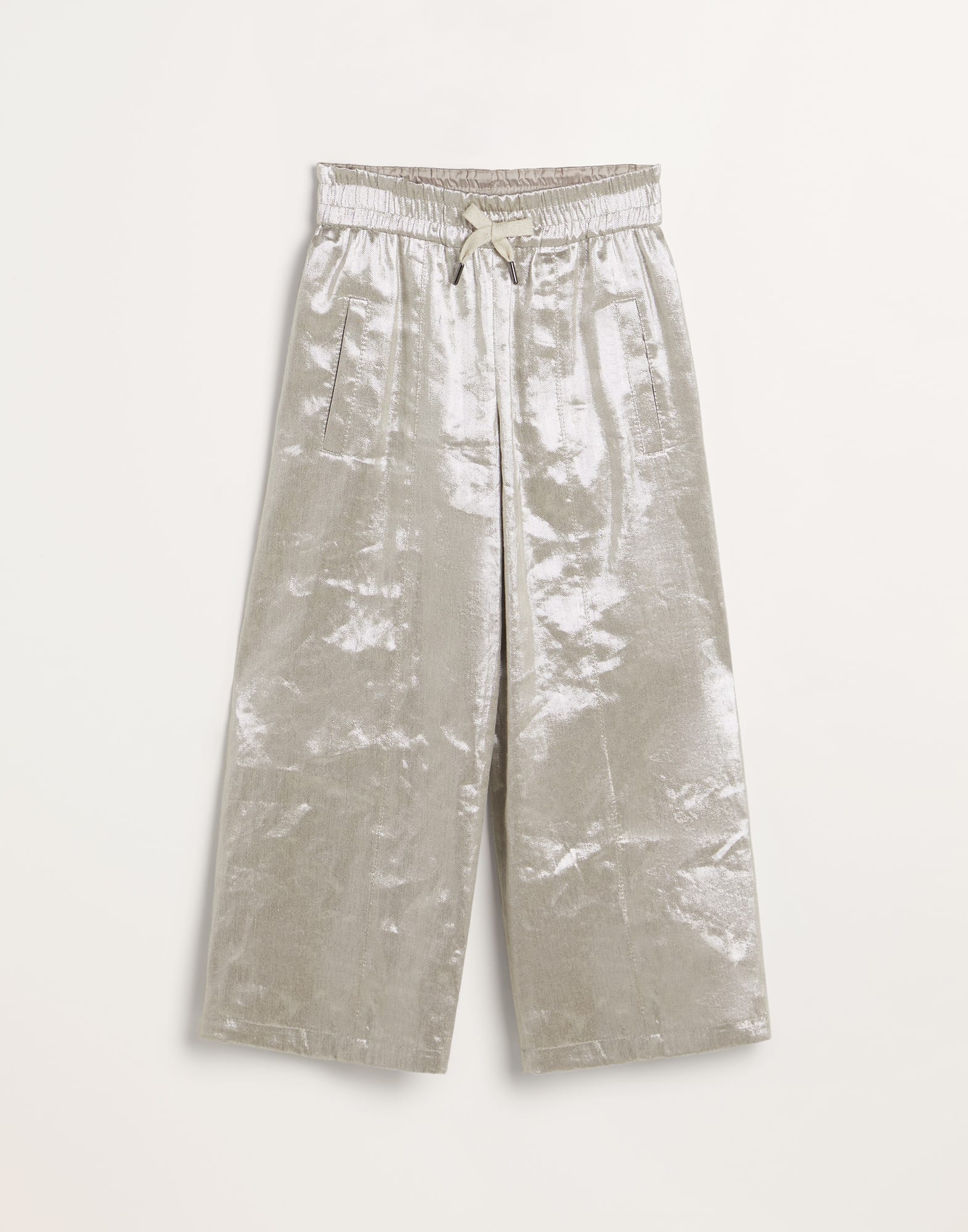 Sparkling linen gabardine loose trousers with monili