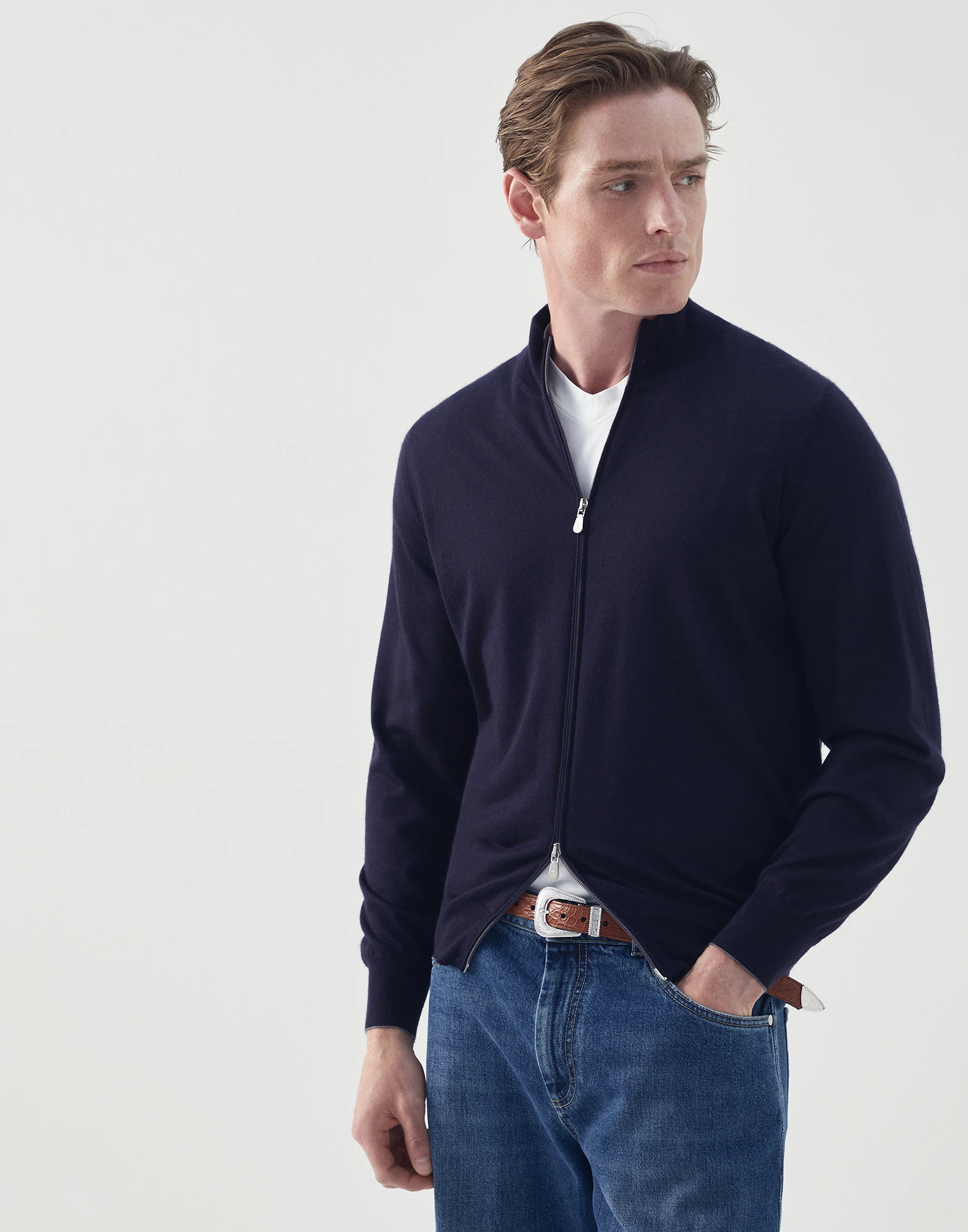 Cashmere and silk lightweight cardigan with zipper