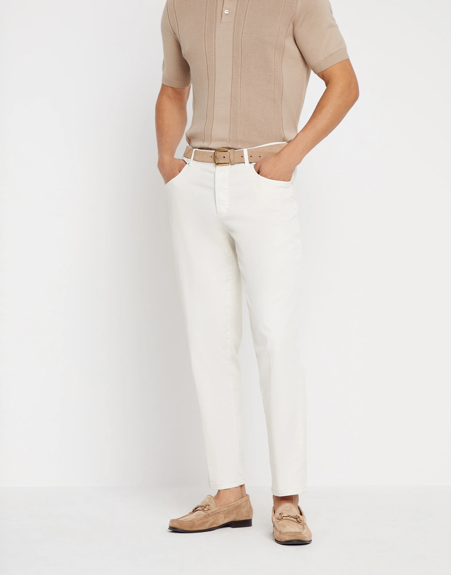 Garment-dyed Italian-fit five-pocket trousers in American Pima comfort cotton gabardine