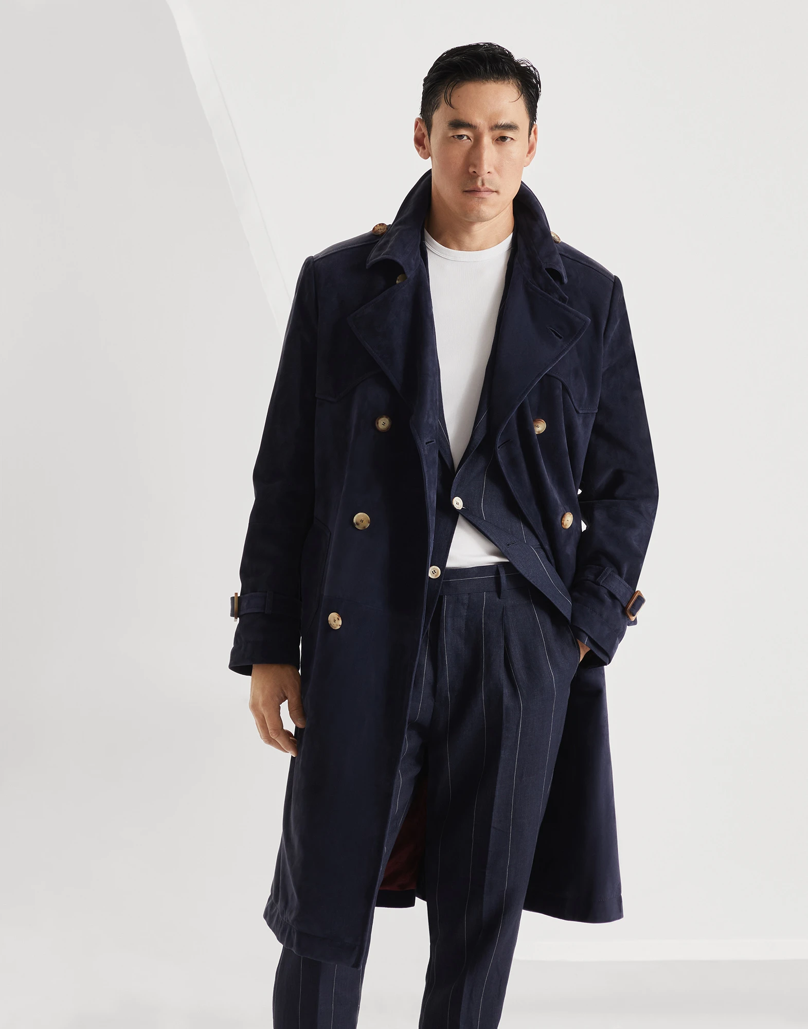 Suede trench coat