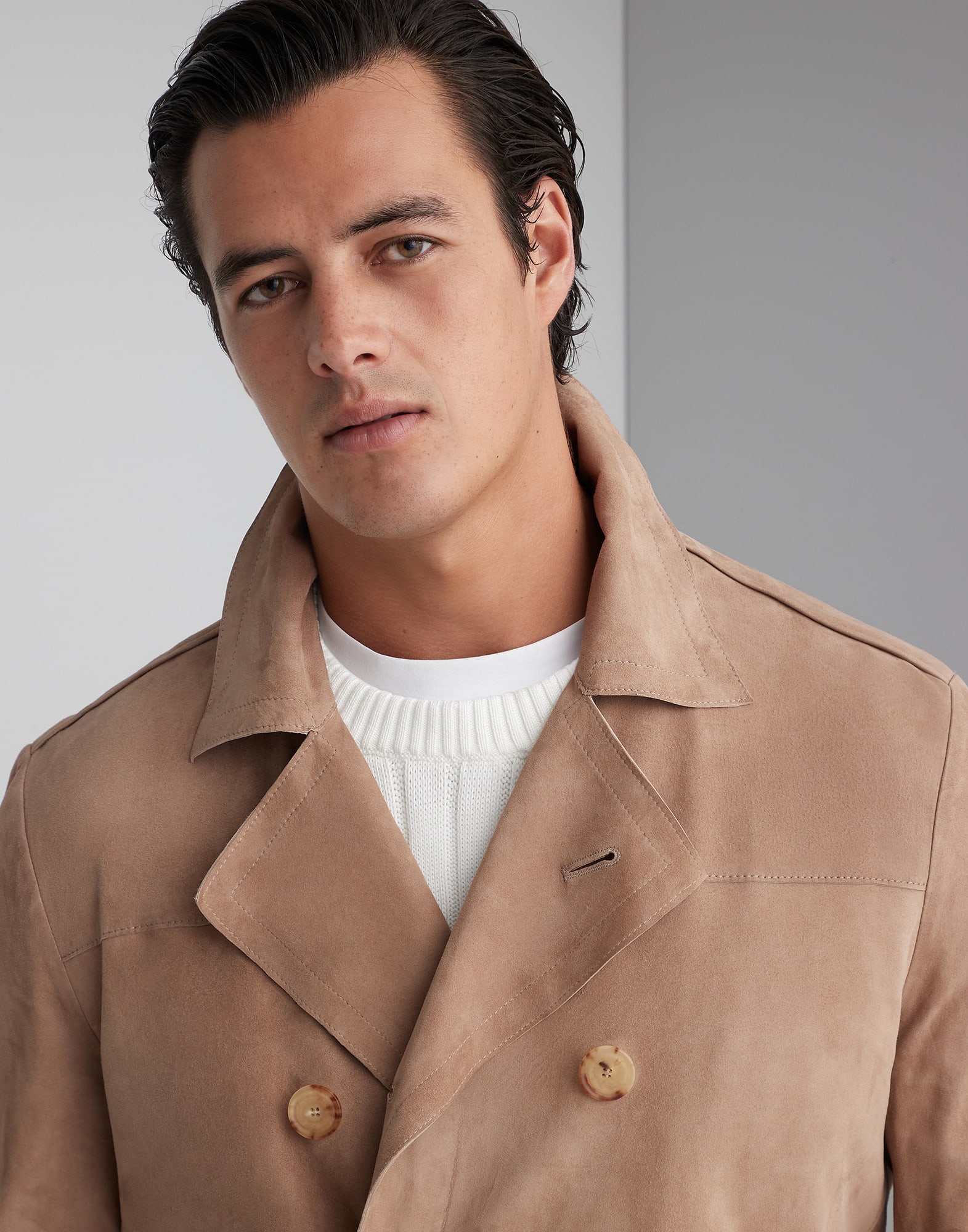 Suede trench coat