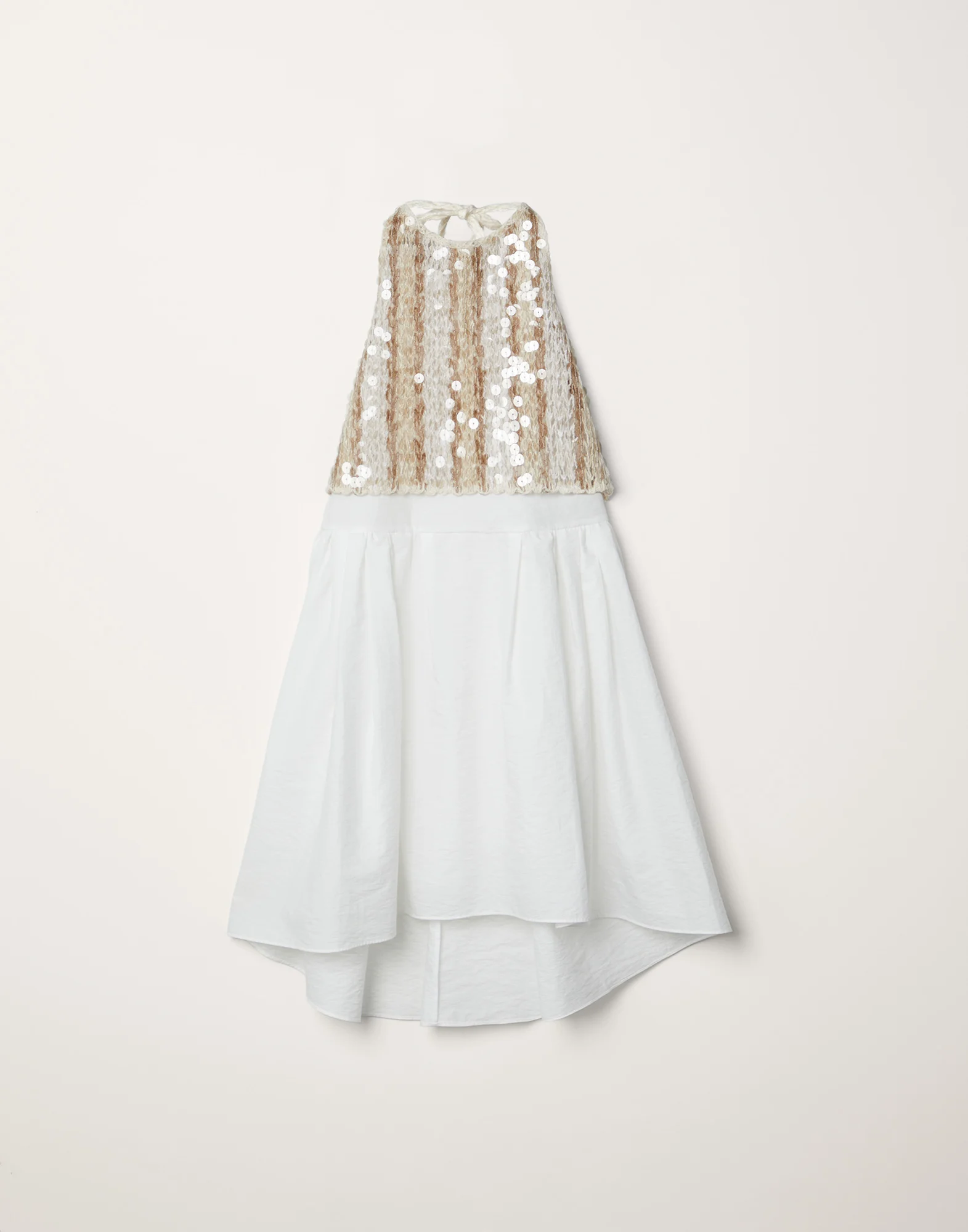 Techno cotton poplin dress with dazzling stripe embroidery