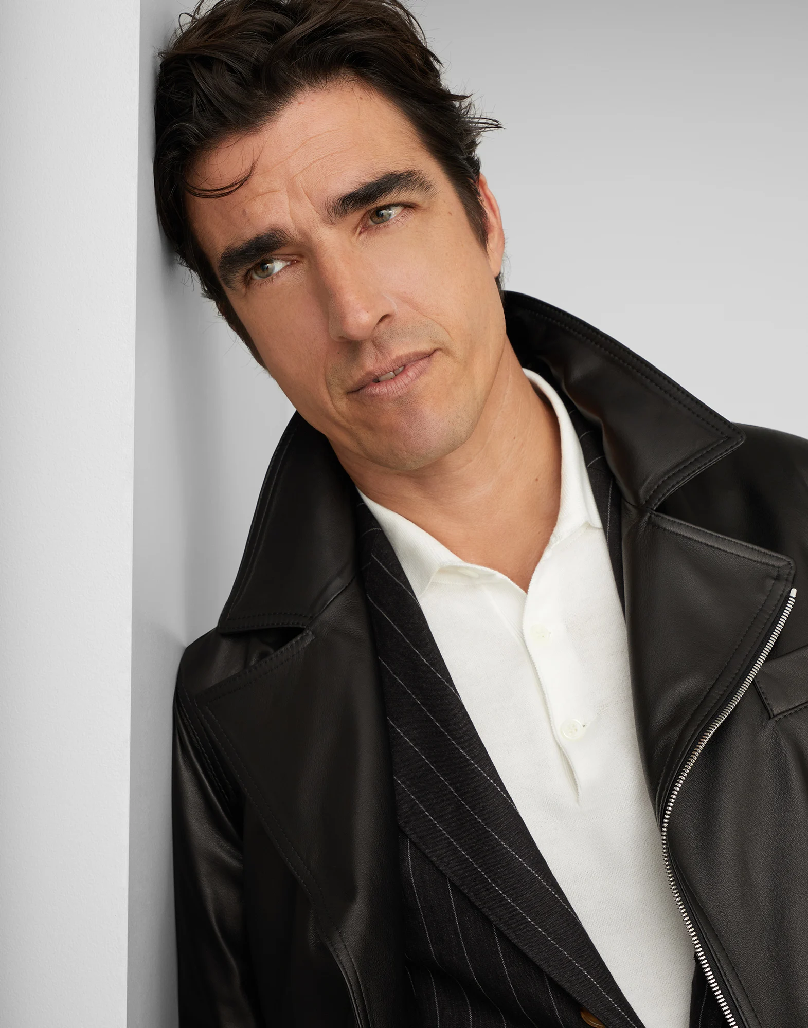 Polished nappa leather biker jacket