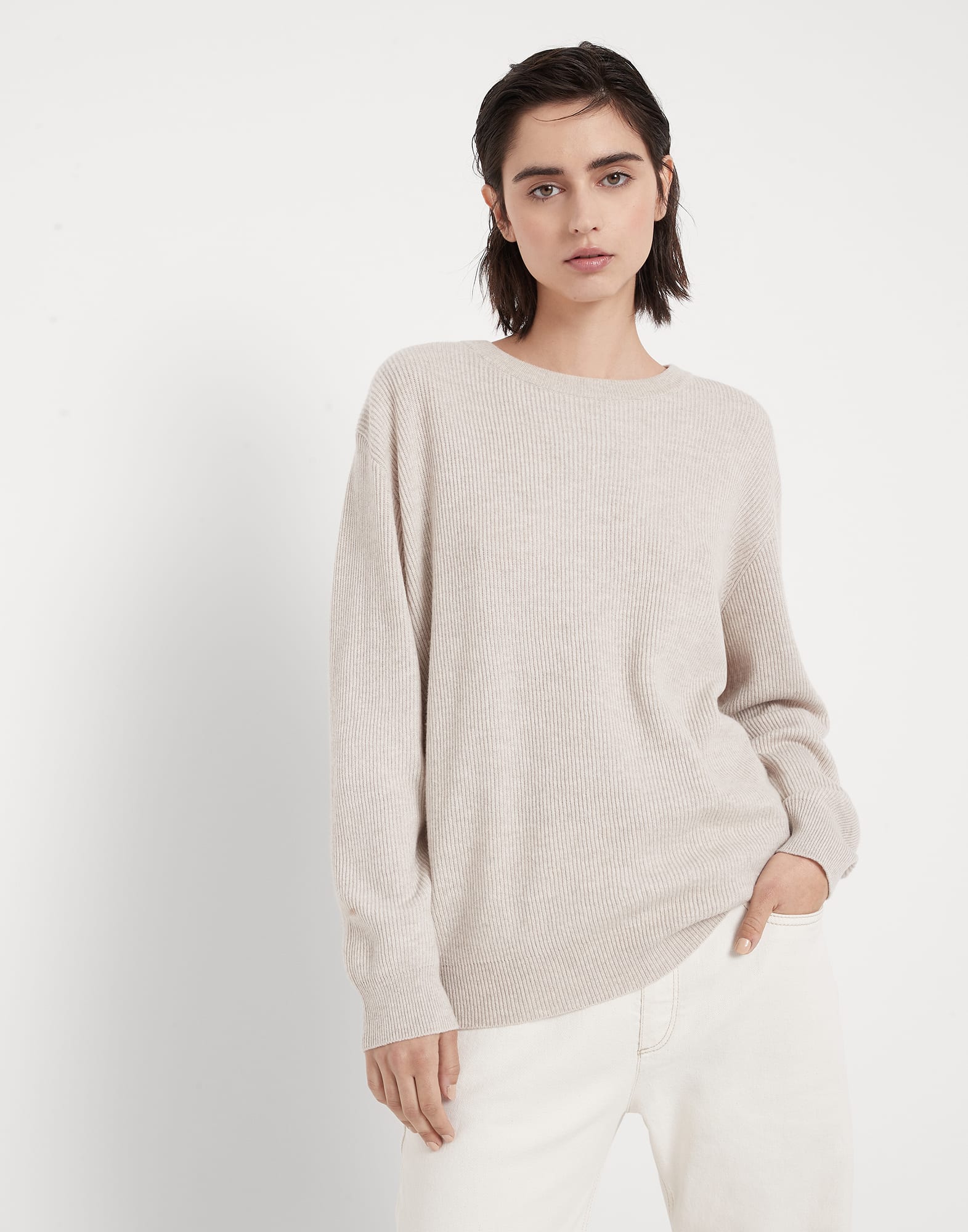 Cashmere English rib sweater with monili
