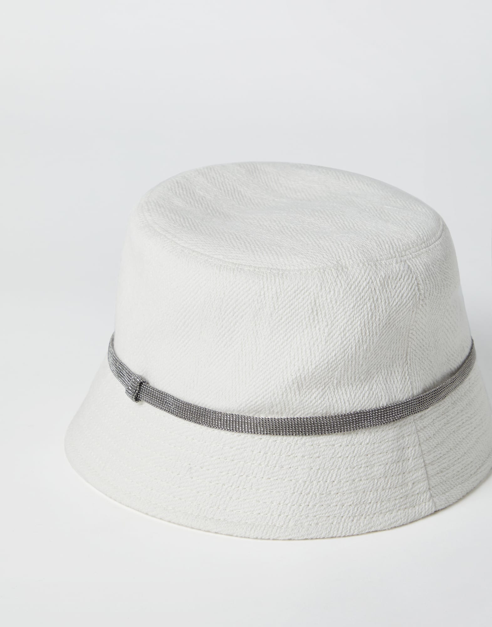 Cotton and linen chevron bucket hat with shiny band