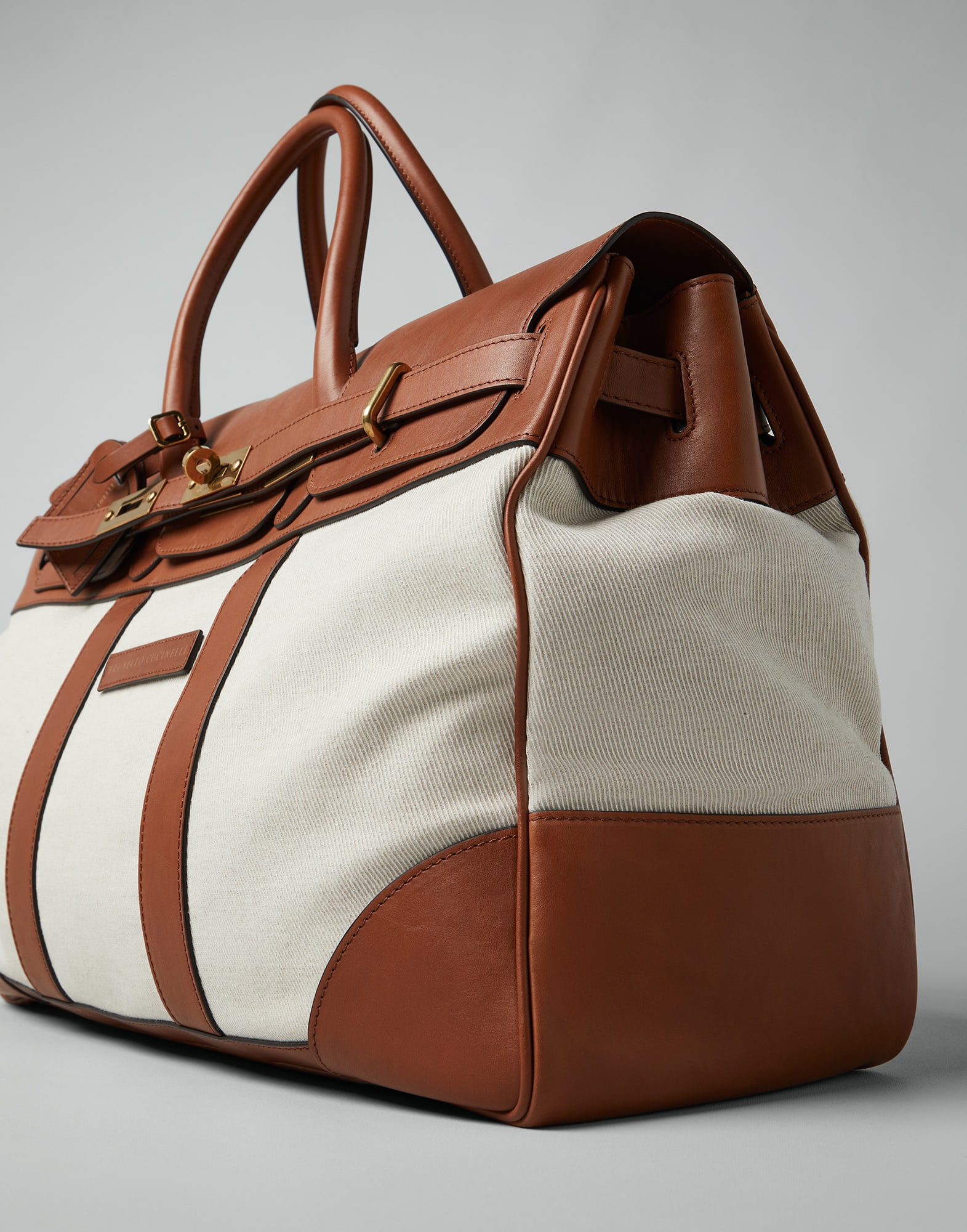 Cotton and linen cavalry and calfskin Country Weekender bag