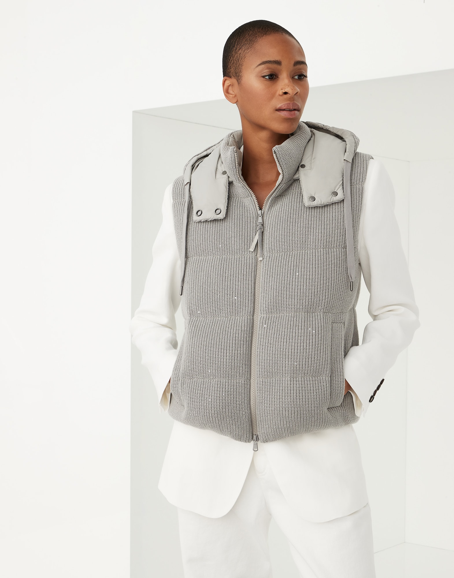 Dazzling cotton English rib knit down vest