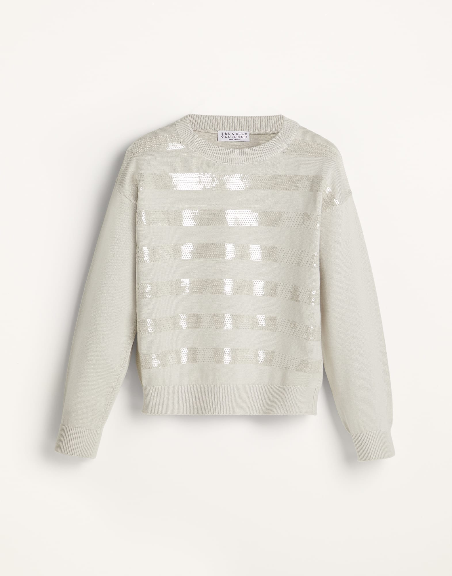 Cashmere sweater with dazzling stripe embroidery