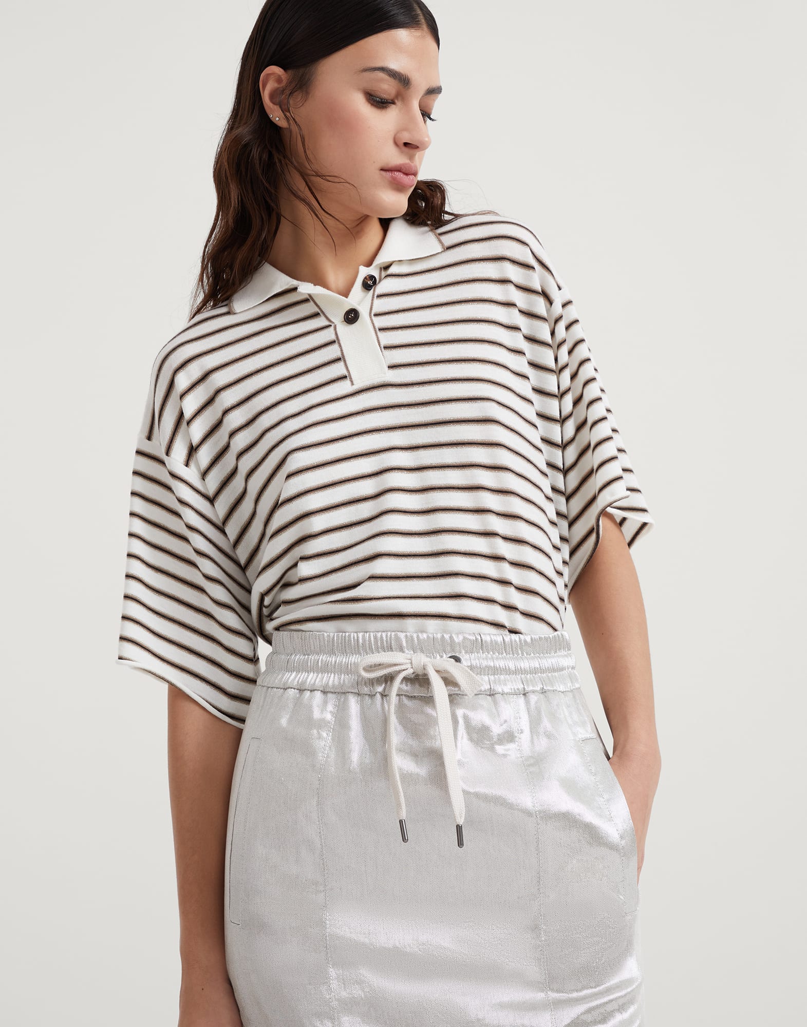 Sparkling linen gabardine midi track skirt