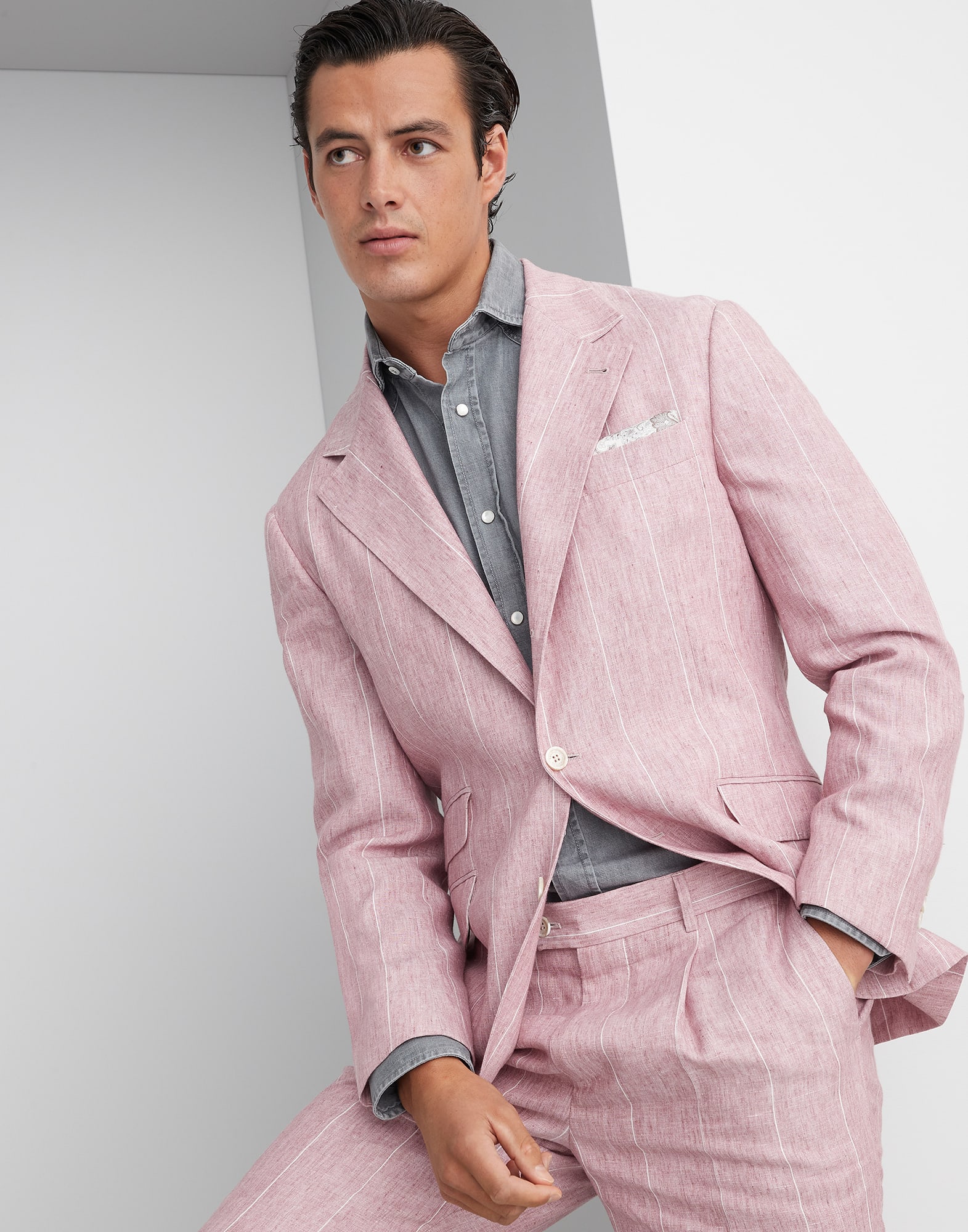 Linen wide chalk stripe deconstructed Cavallo blazer