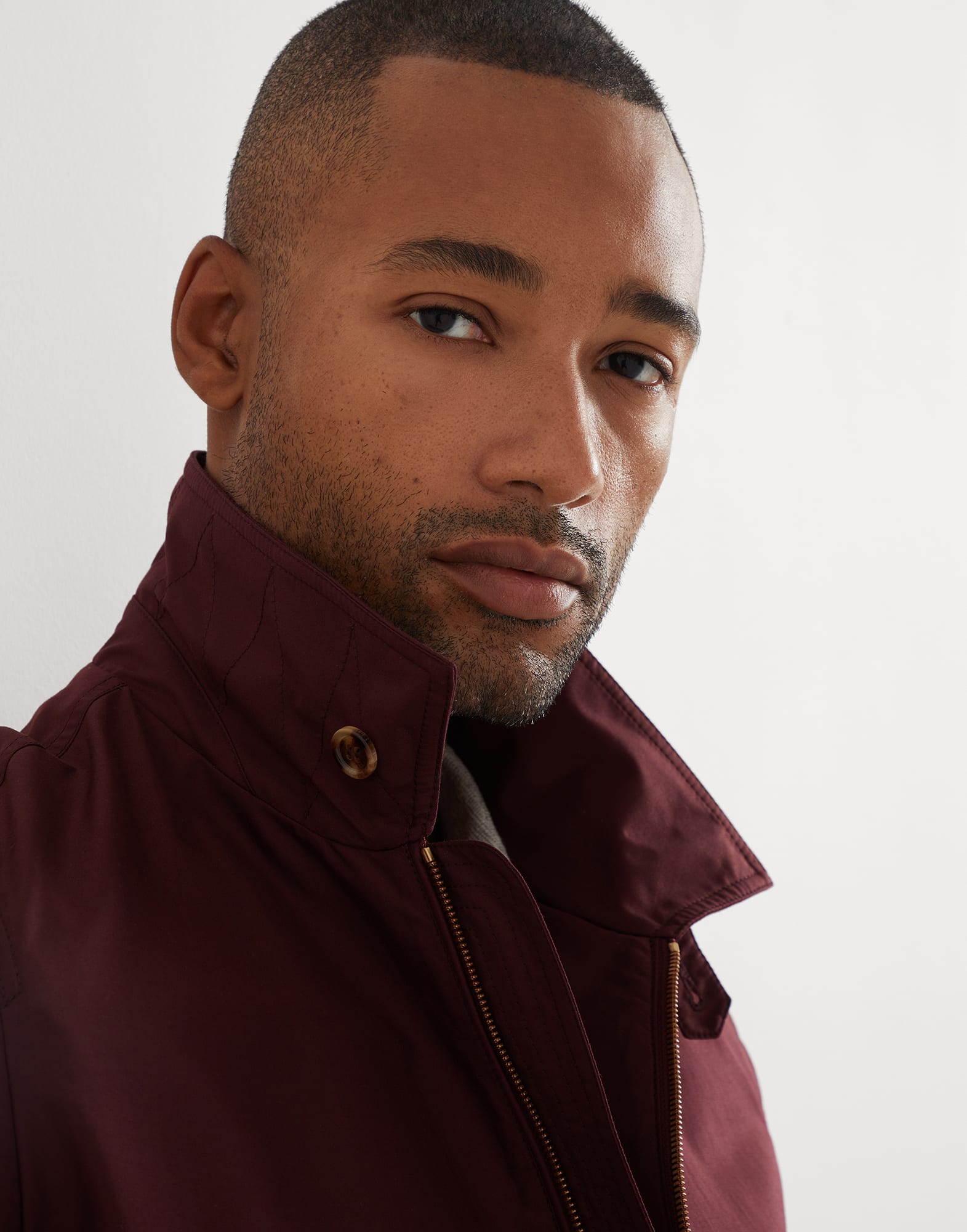Lightweight water-resistant techno cotton gabardine outerwear jacket