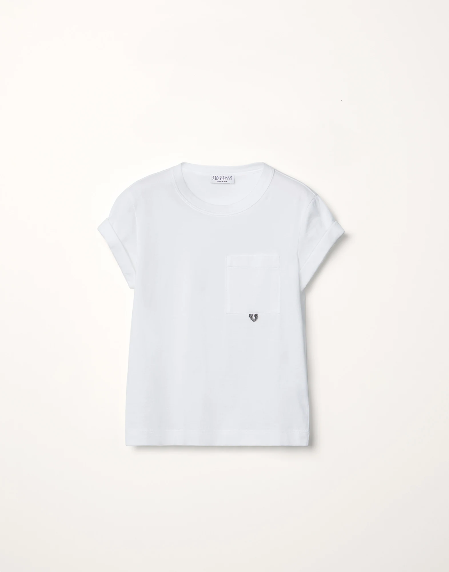 Cotton lightweight jersey T-shirt with chest pocket and monili