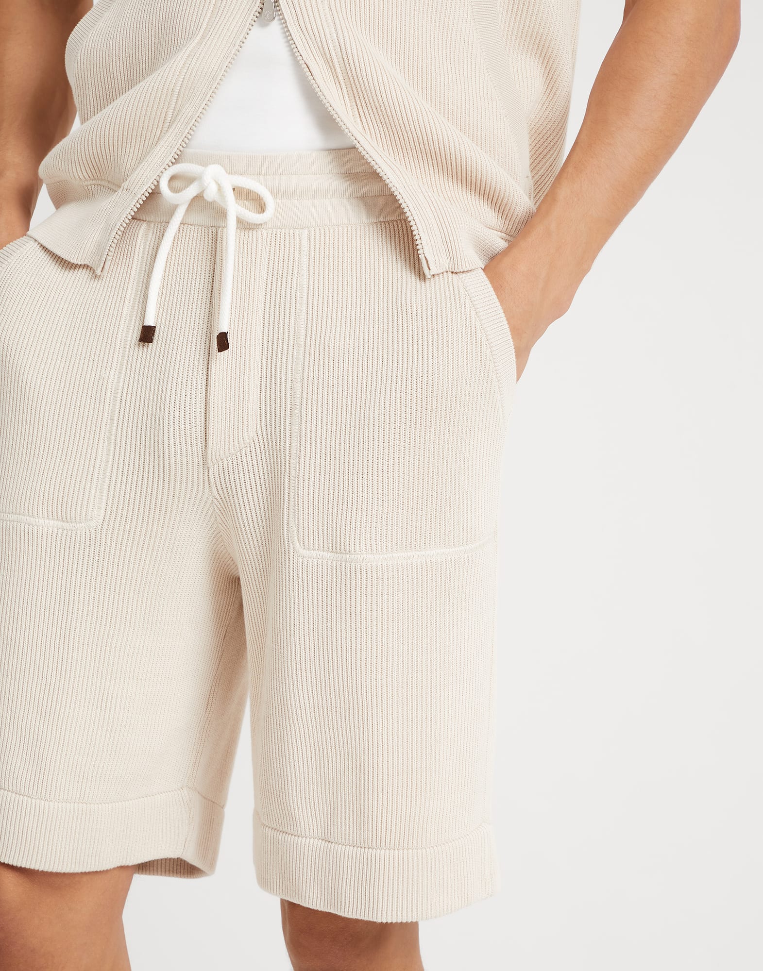 Cotton English rib knit Bermuda shorts