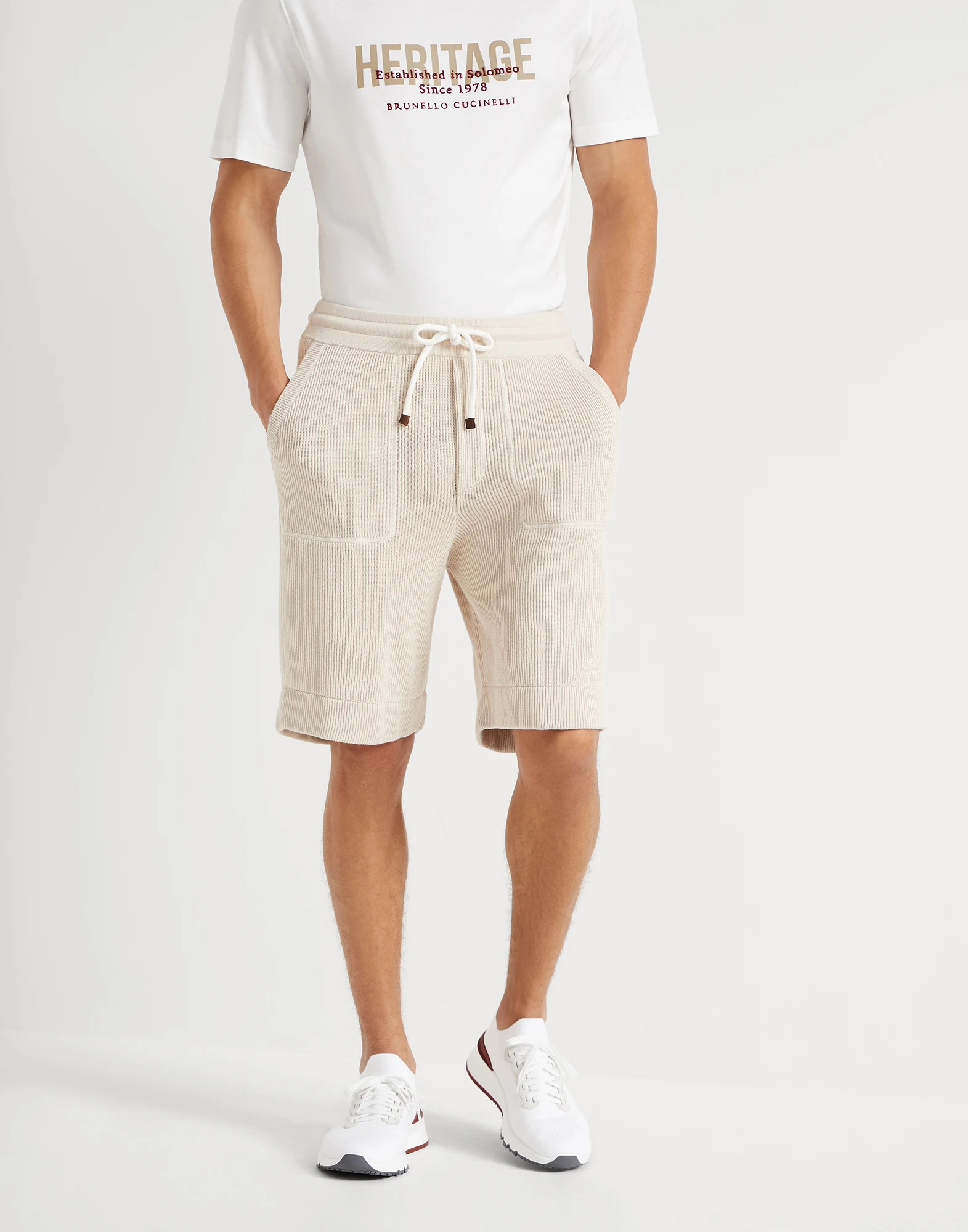 Cotton English rib knit Bermuda shorts
