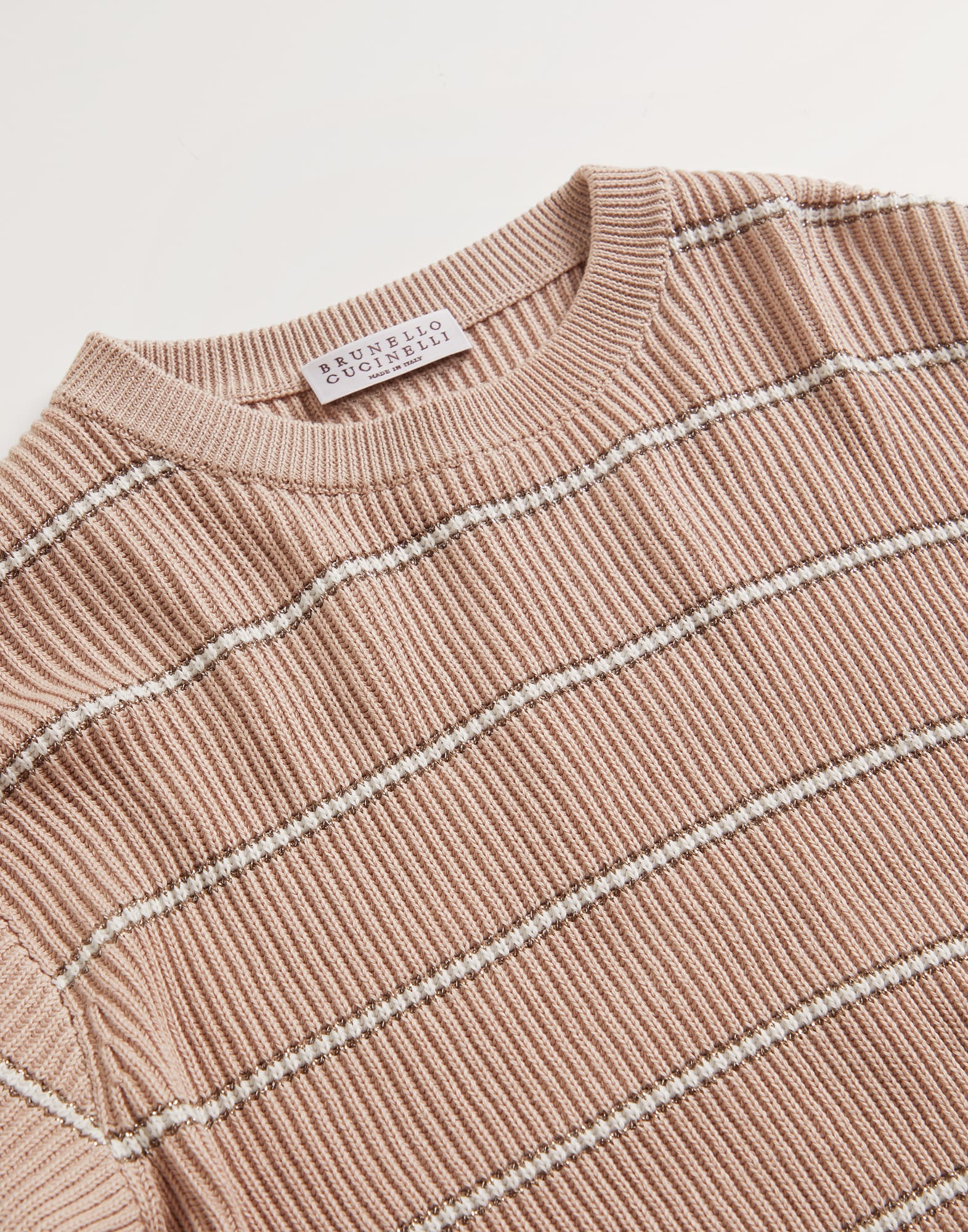 Cotton English rib sweater with sparkling stripes