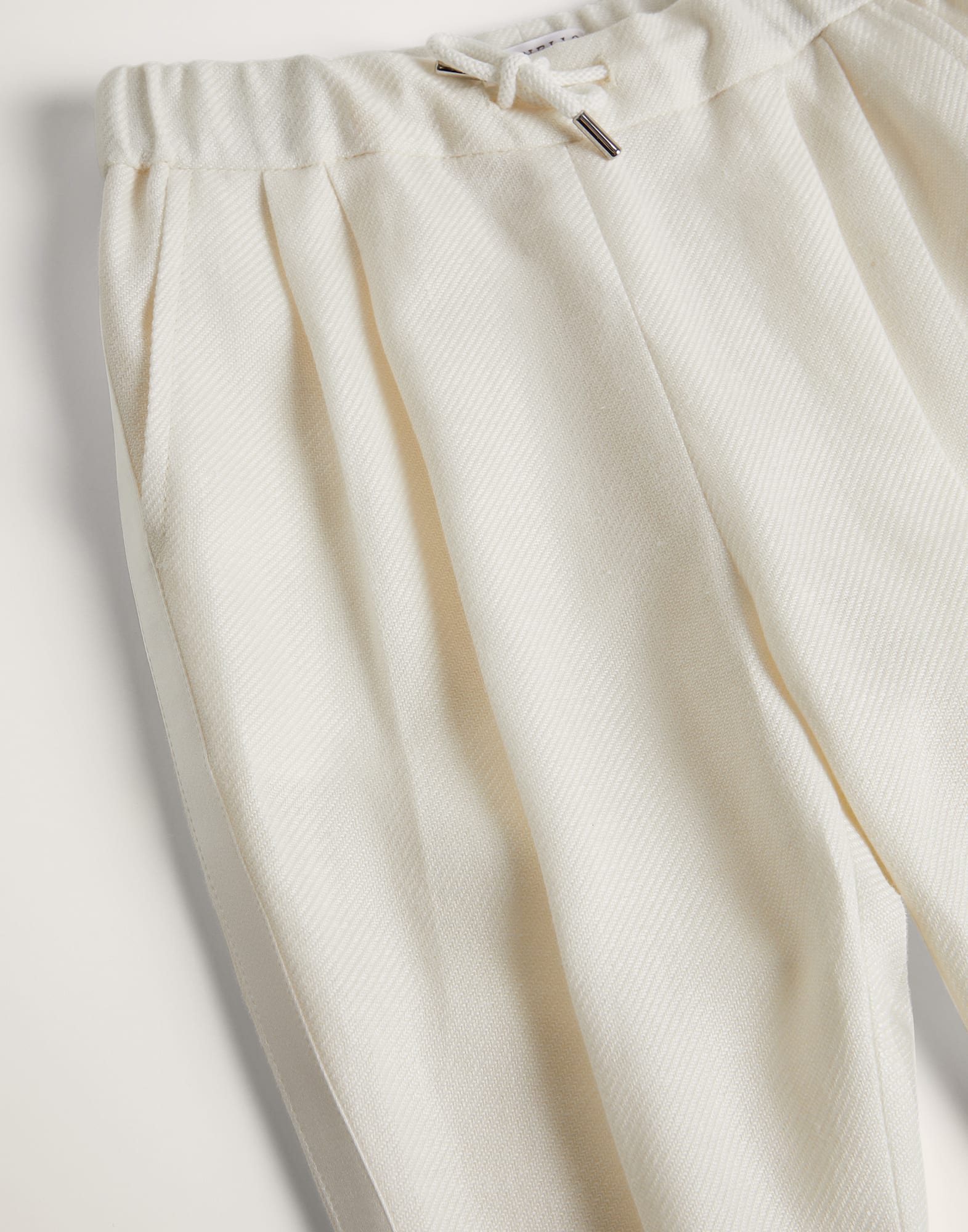 Linen, wool and silk diagonal tuxedo trousers