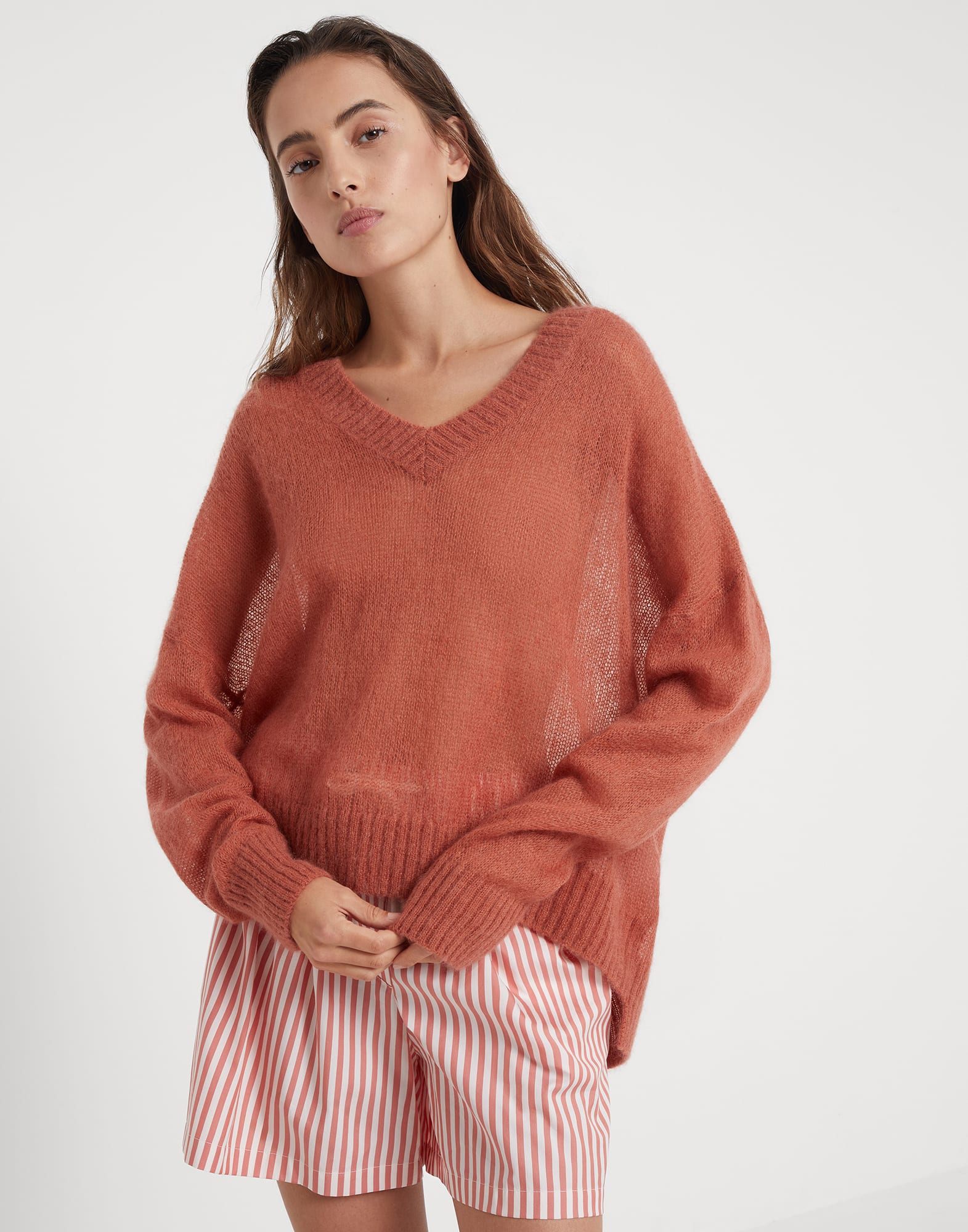 Mohair and wool sweater with monili