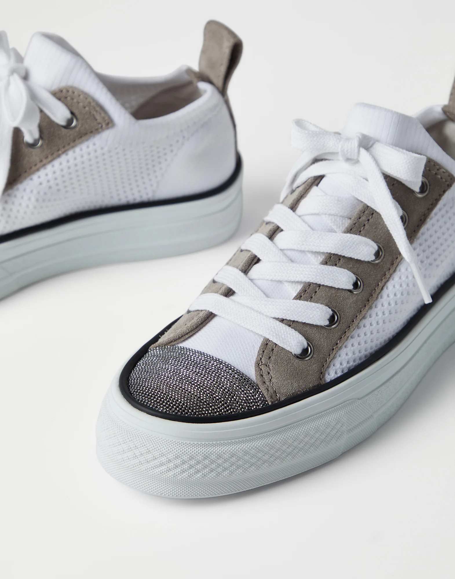 Knit and suede sneakers with precious toe