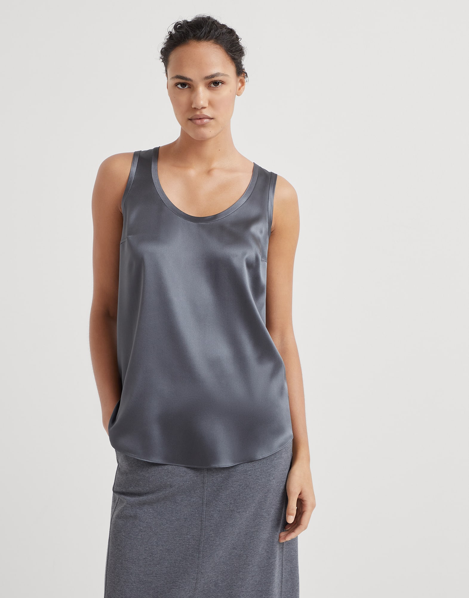 Stretch silk satin reversible top