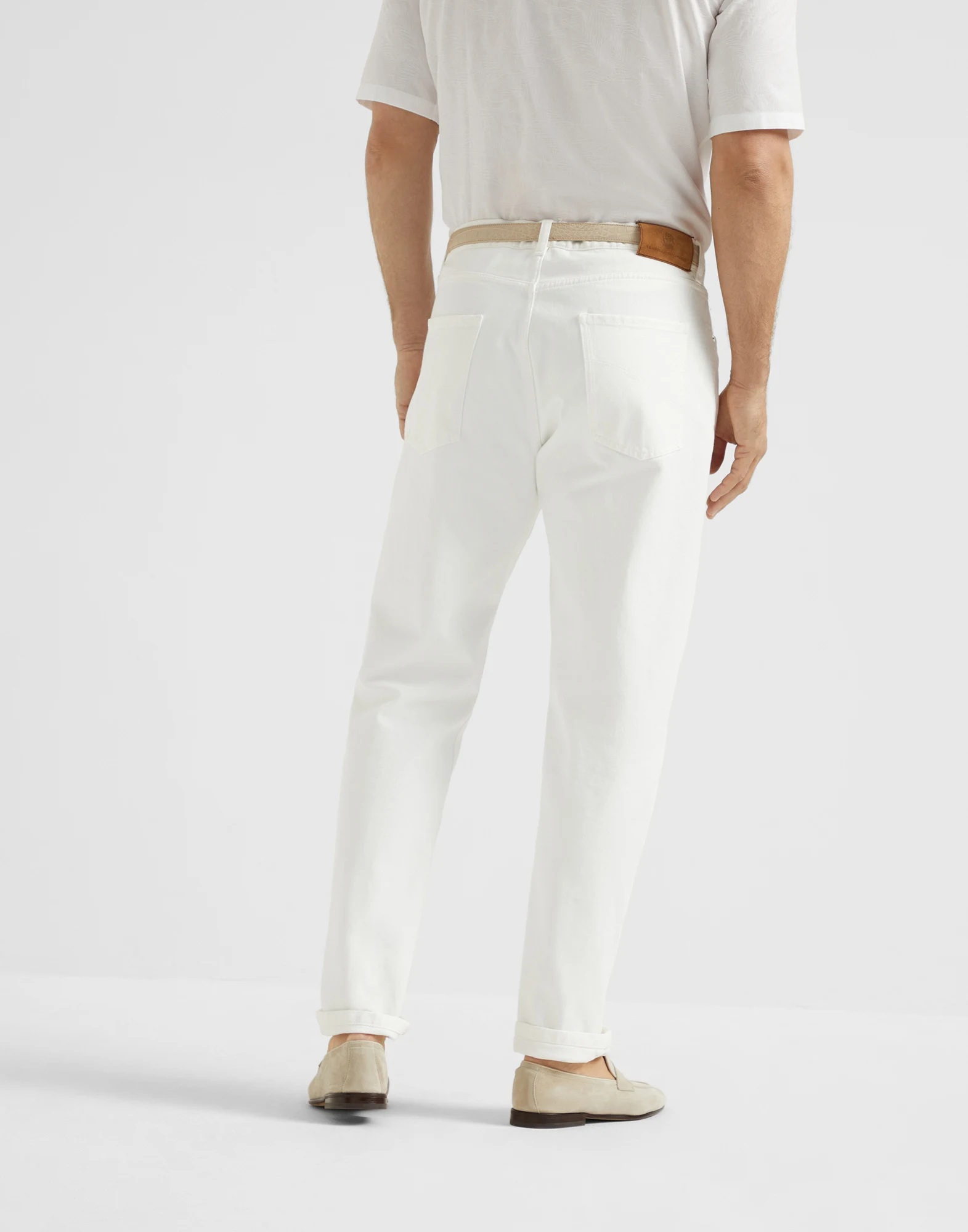 Garment-dyed denim trousers