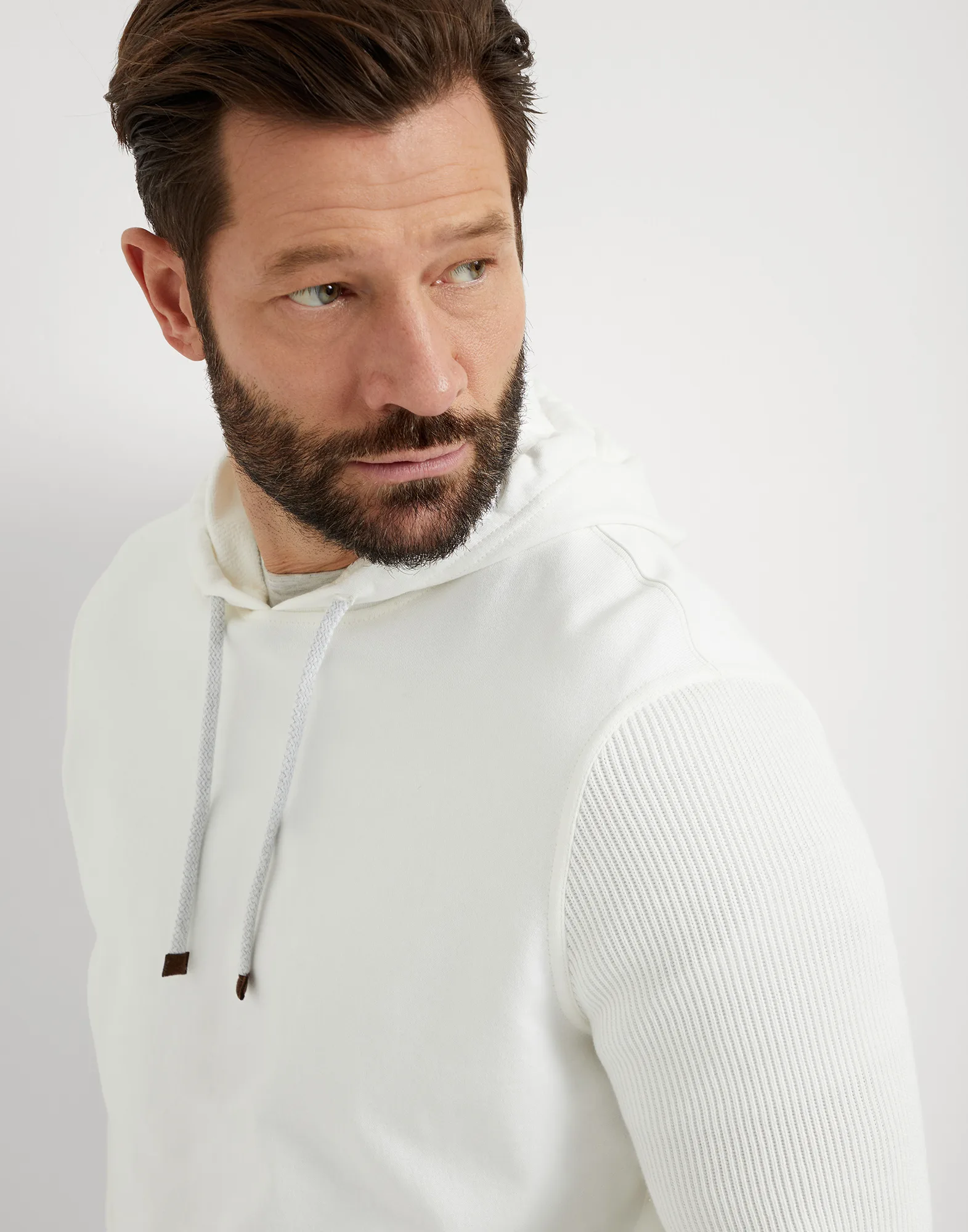 Cotton French terry hooded sweatshirt with cotton rib knit sleeves