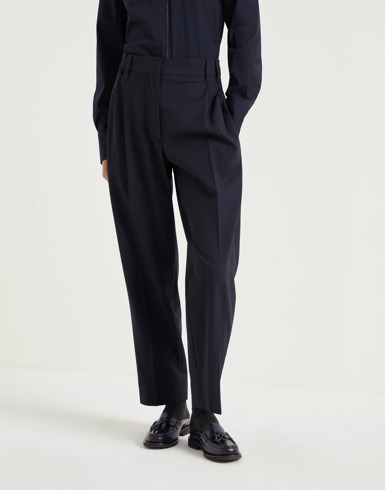 Tropical luxury wool slouchy trousers with monili