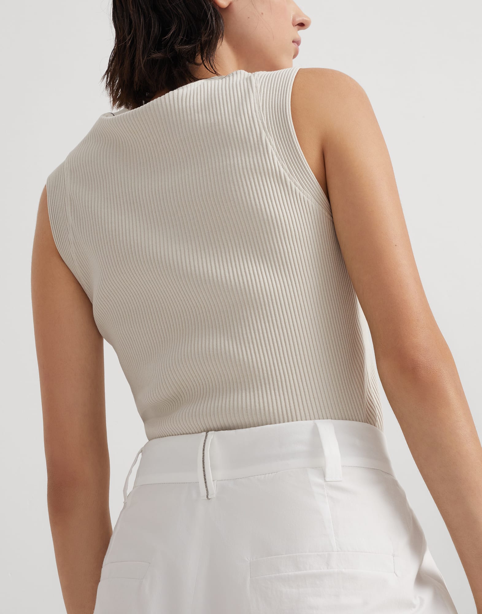 Lightweight wrinkled cotton poplin baggy wide trousers with monili