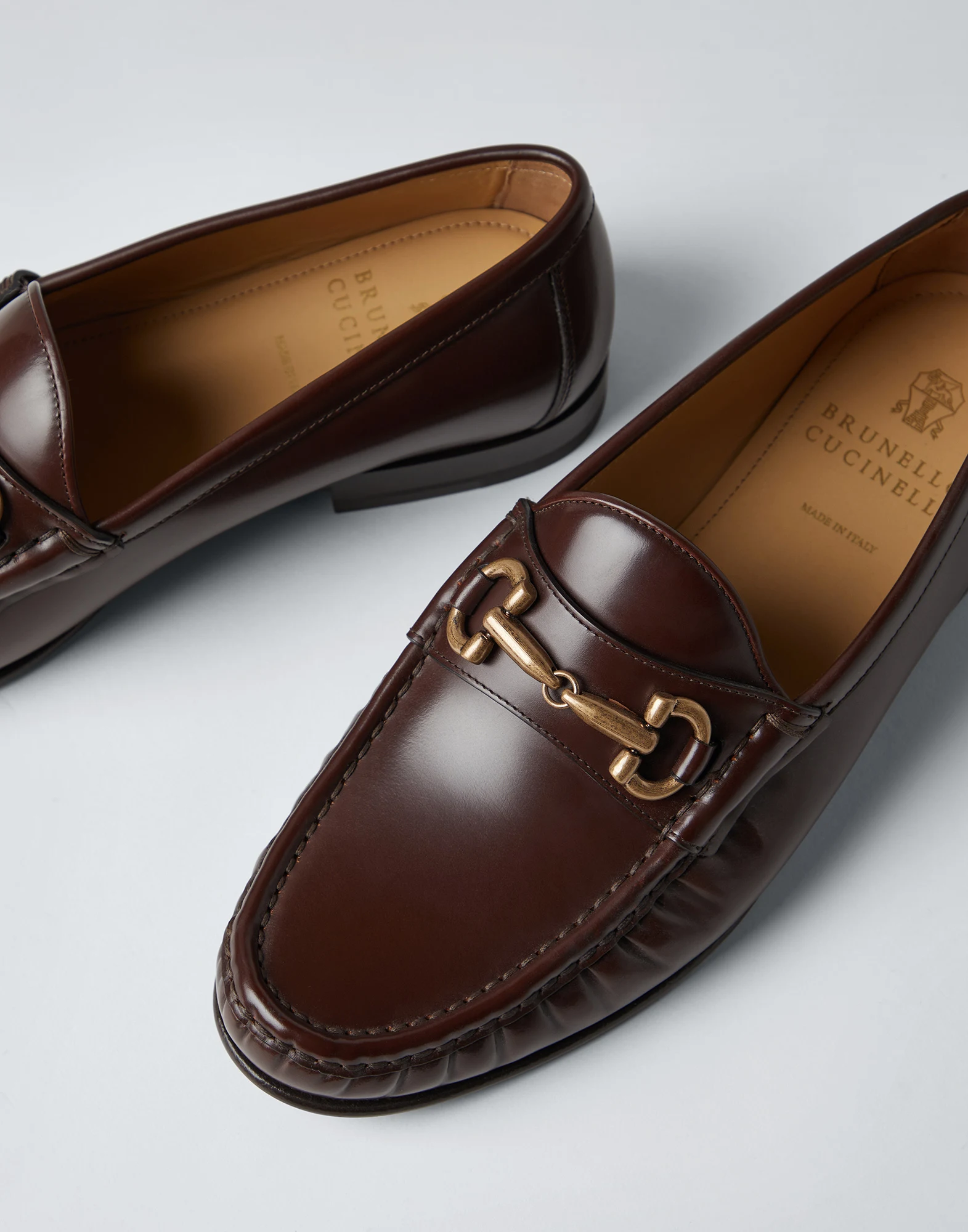 Aged calfskin loafers with bit