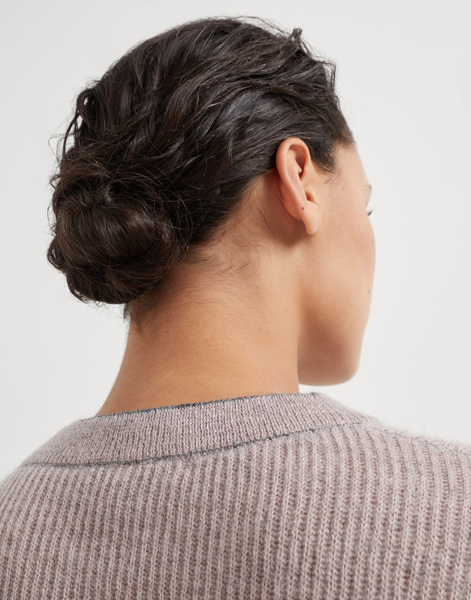 Cropped mohair and wool English rib sweater with monili