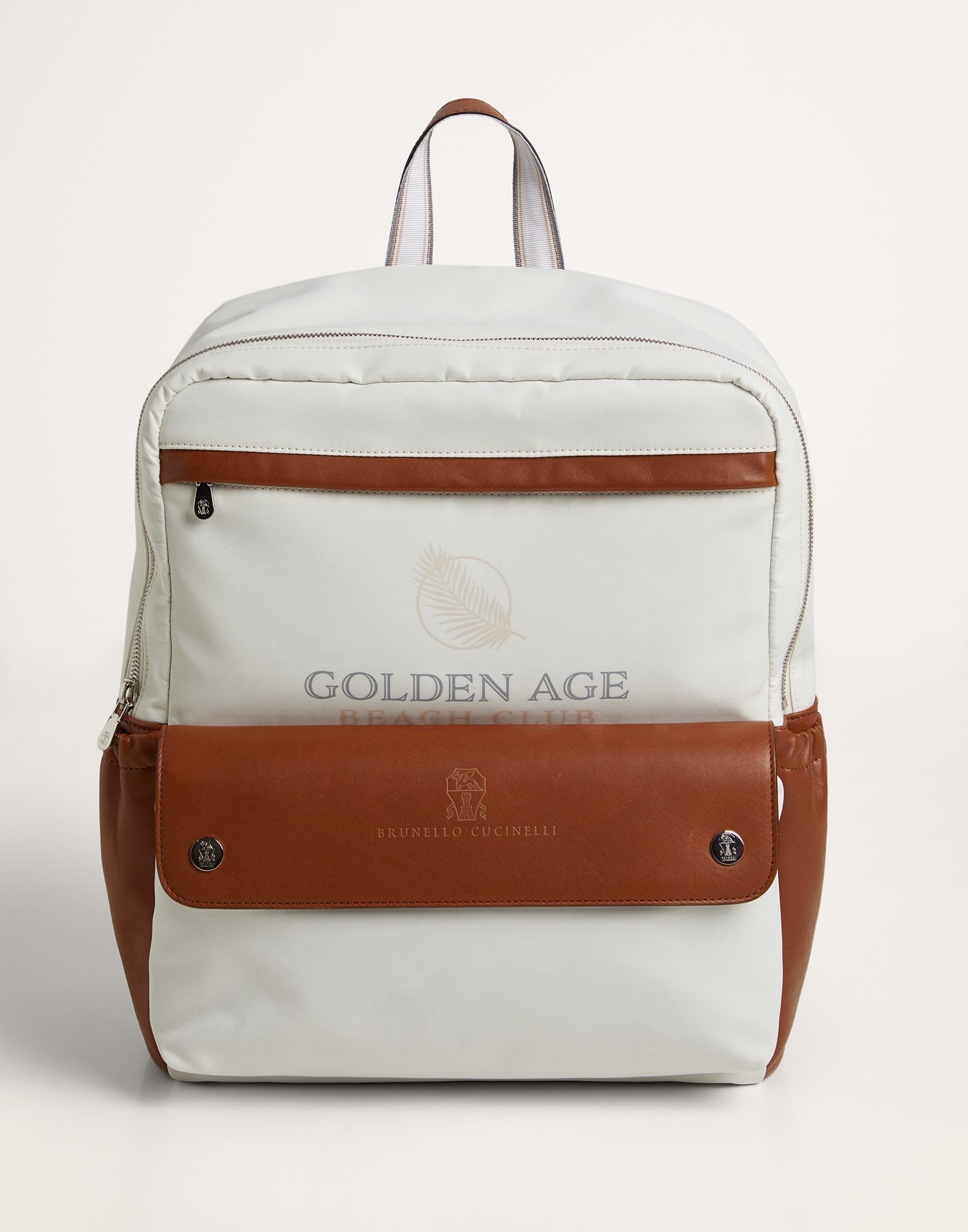 Nylon and leather backpack with print