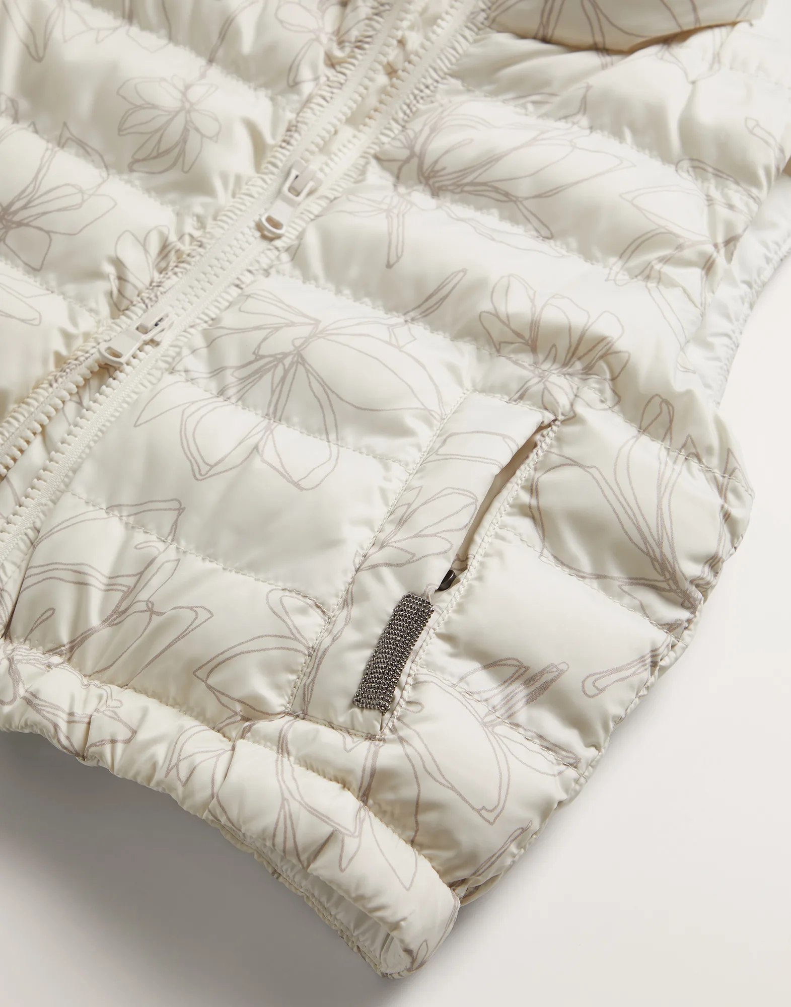 Flower doodle nylon down vest with monili