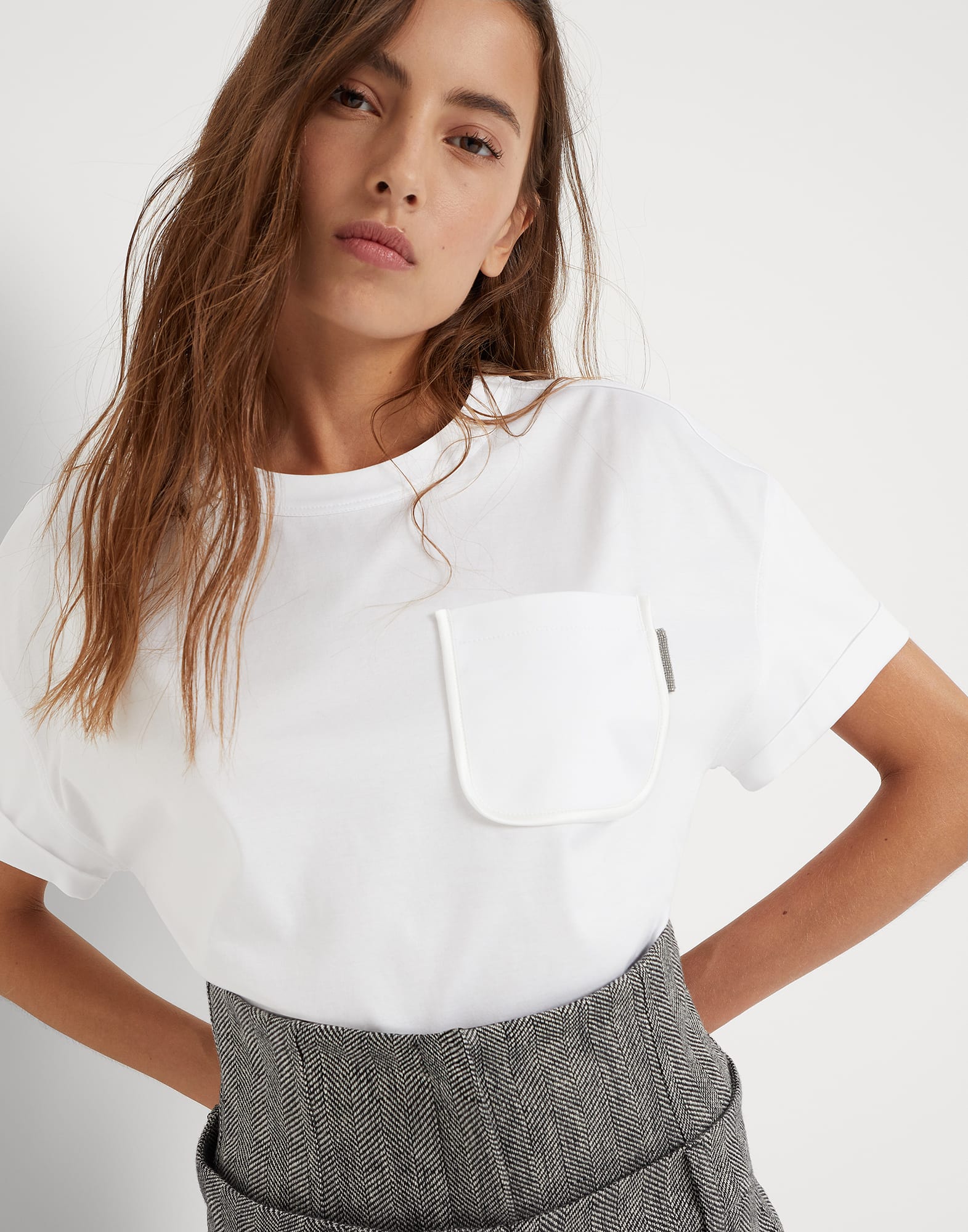 Cotton jersey T-shirt with shiny tab