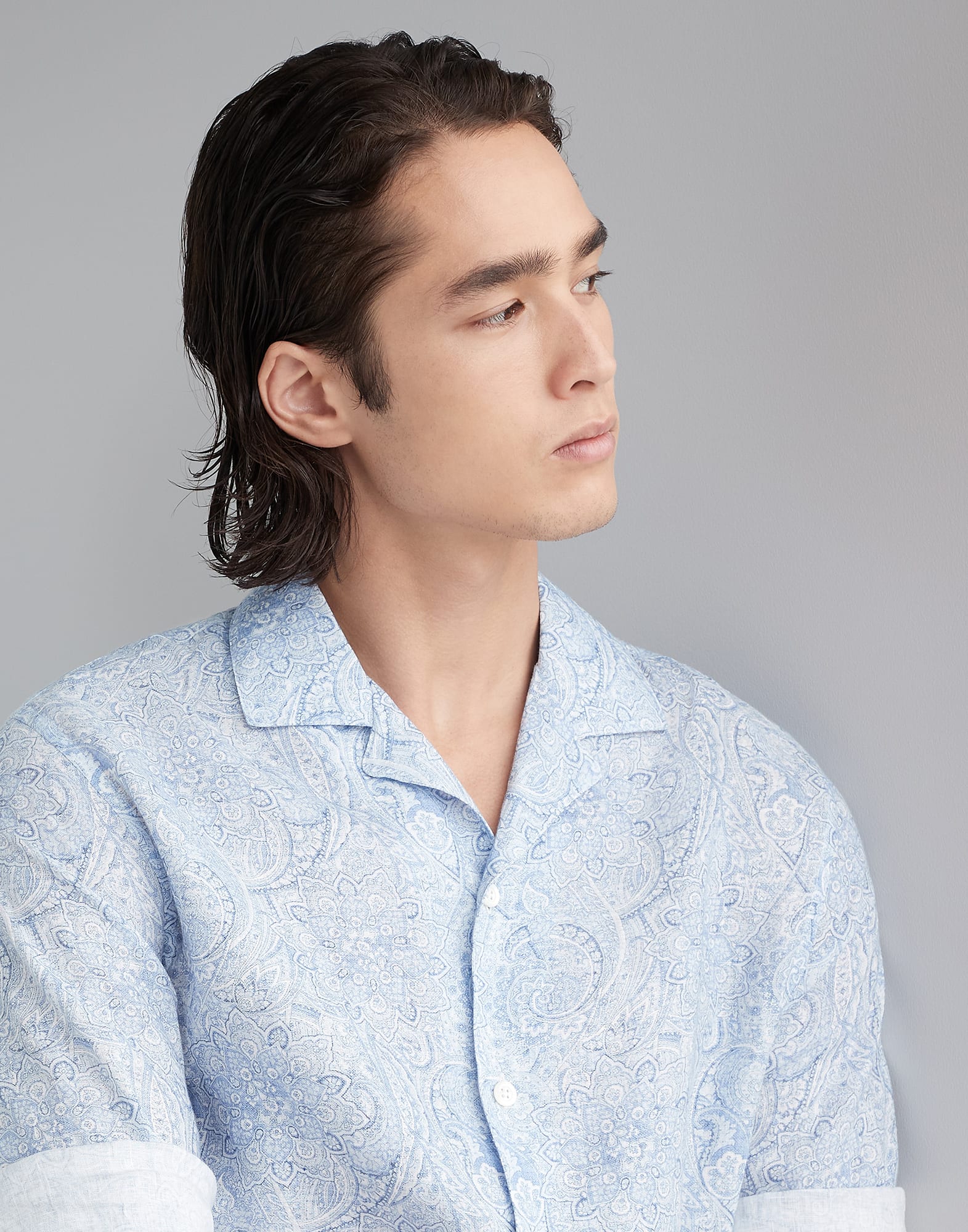 Paisley Flower linen easy fit shirt with camp collar
