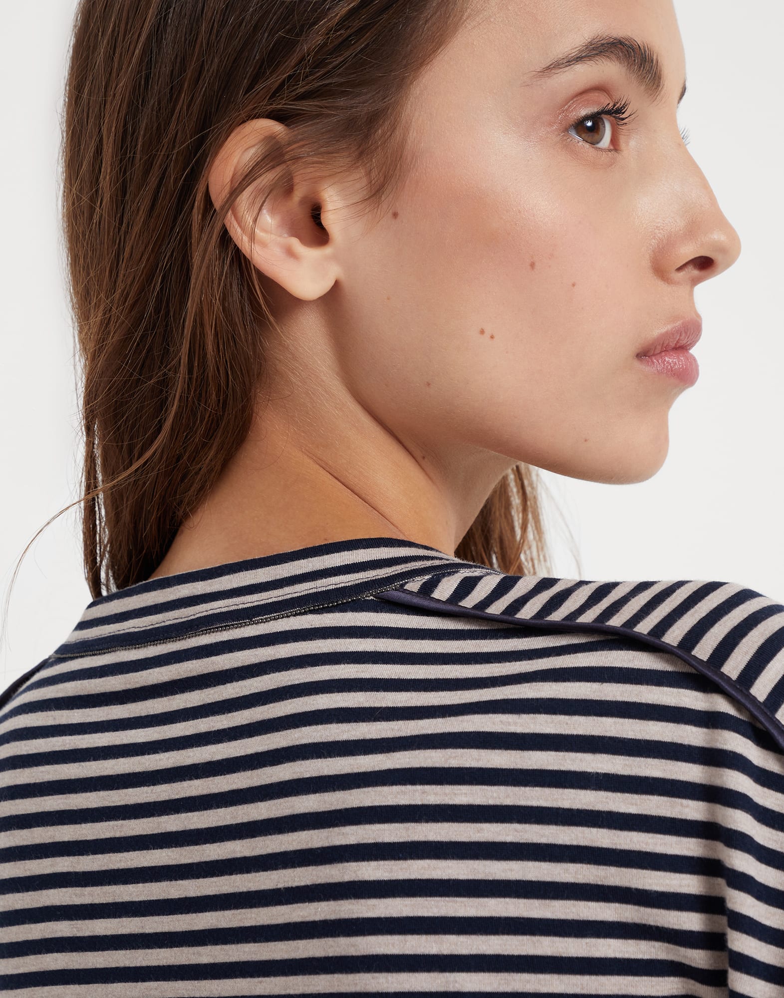 Cotton striped jersey t-shirt with monili