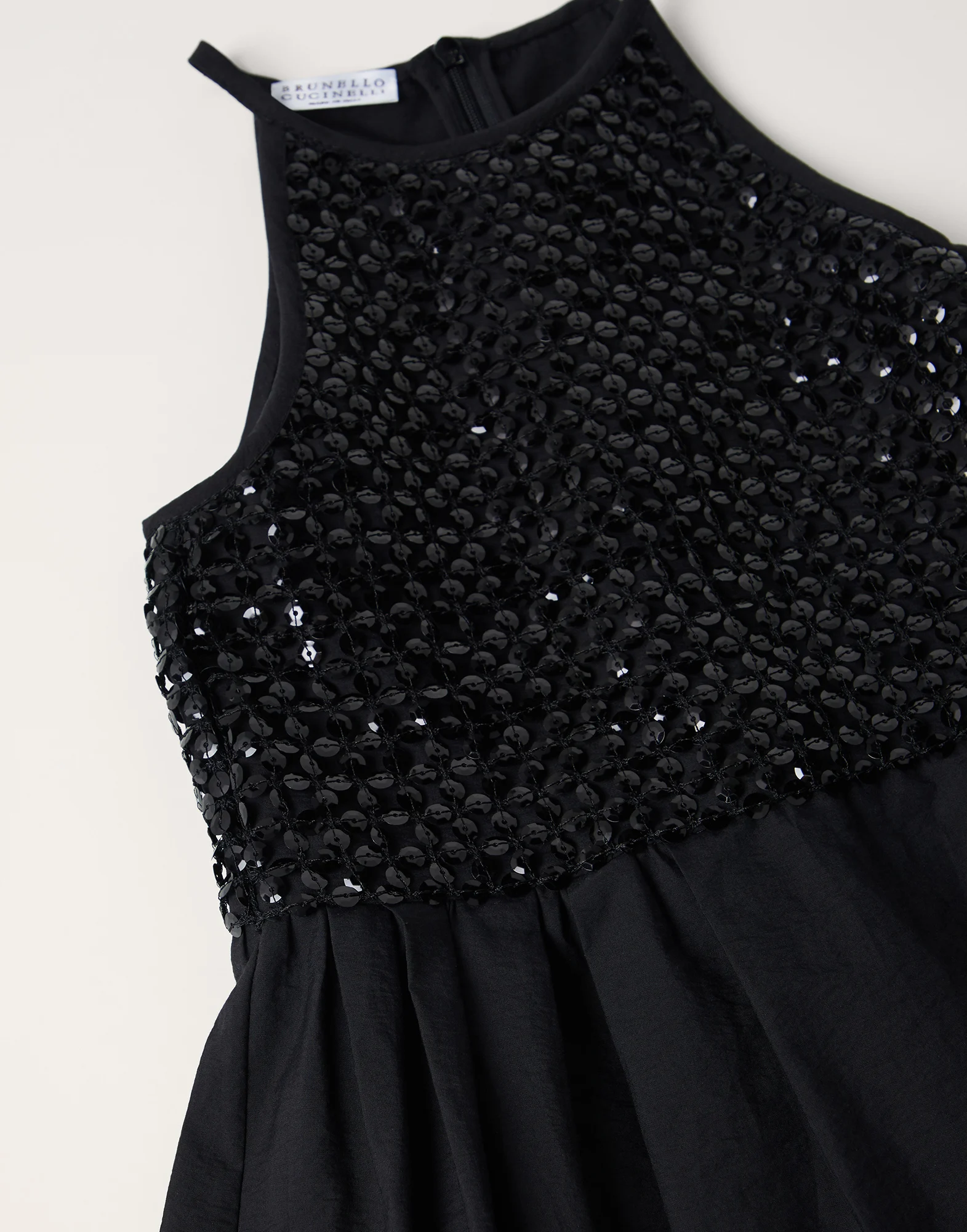 Techno cotton poplin dress with dazzling top