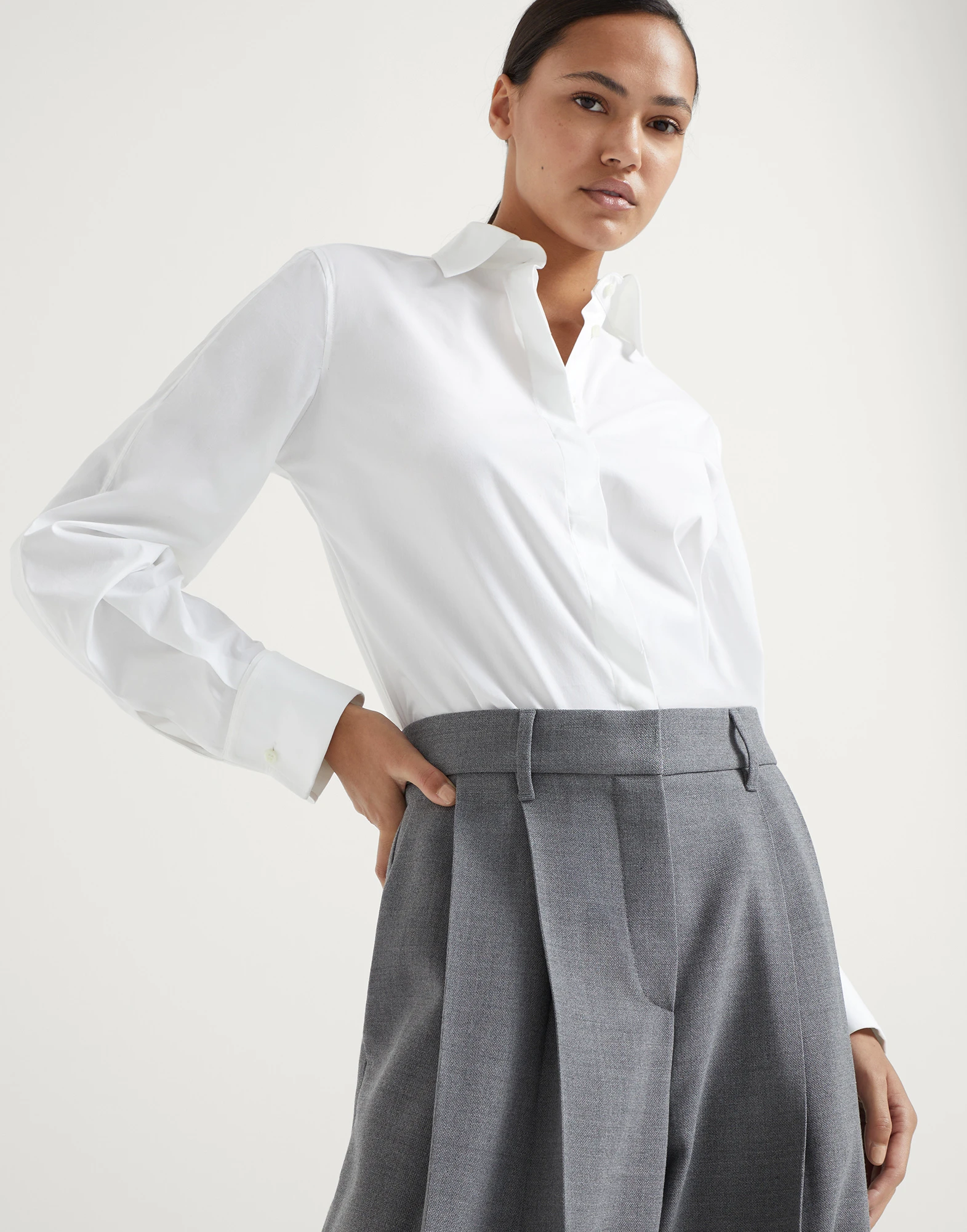 Virgin wool panama wide pleated trousers