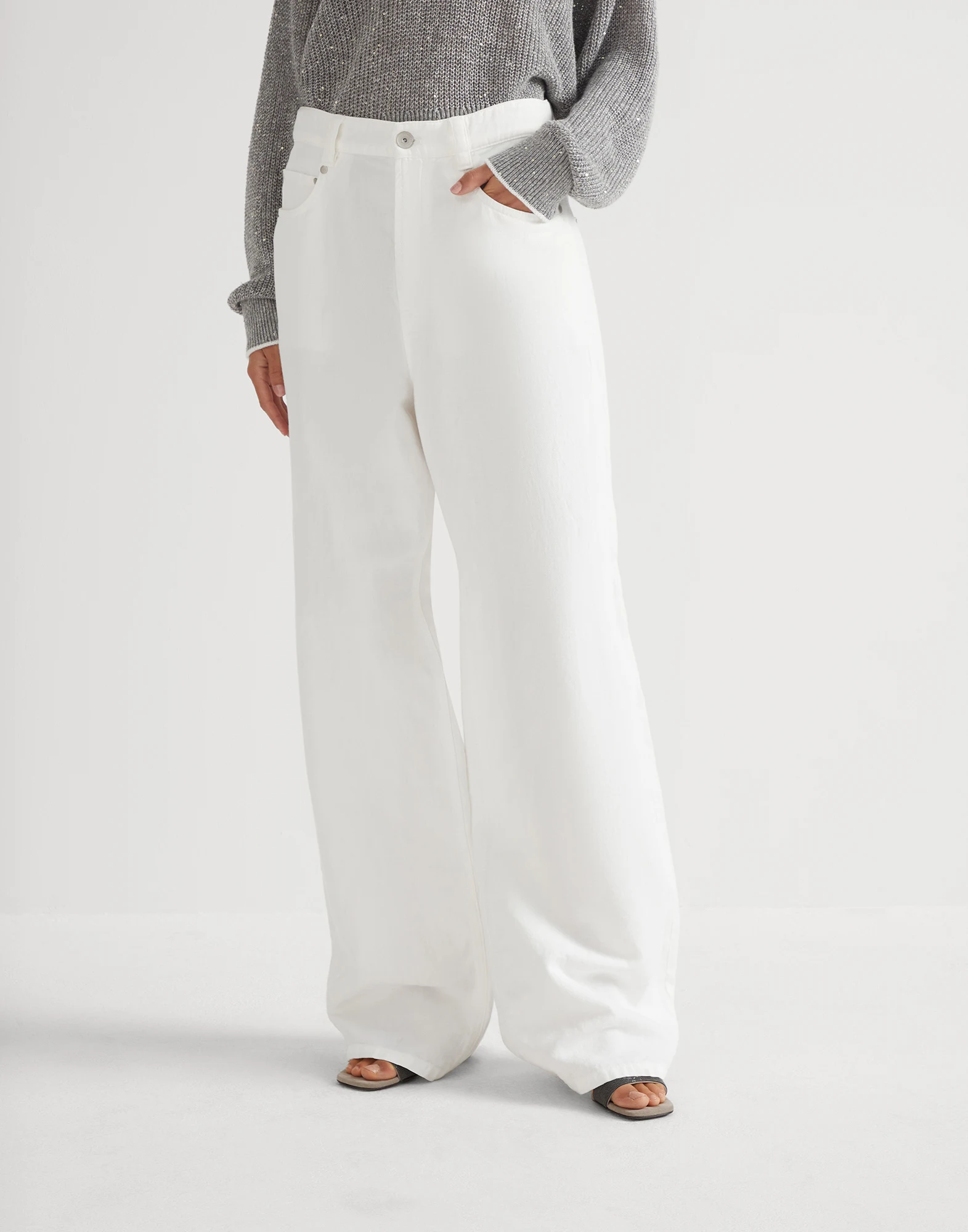Garment-dyed relaxed trousers in cotton and linen cover