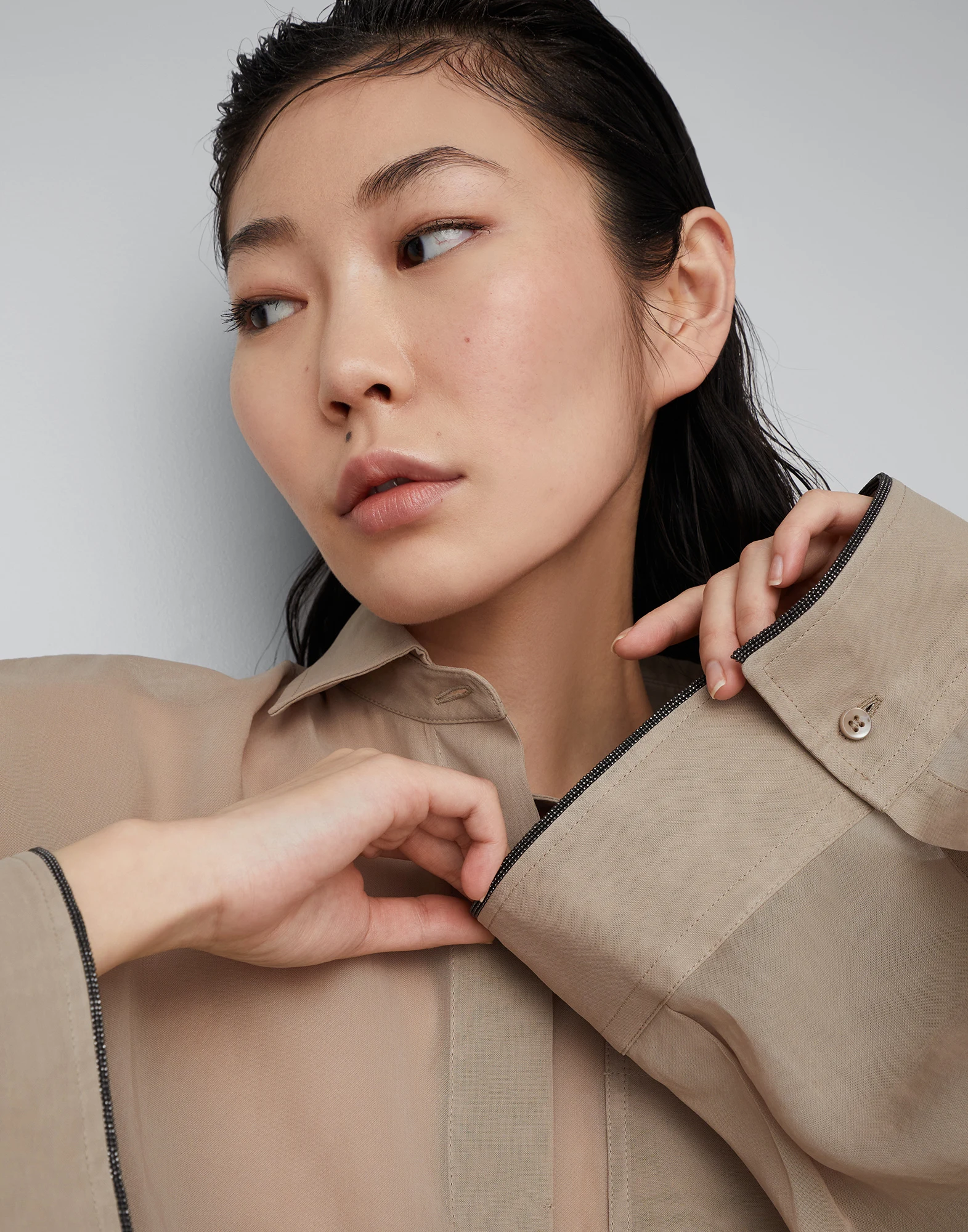 Cotton organza shirt with shiny cuffs