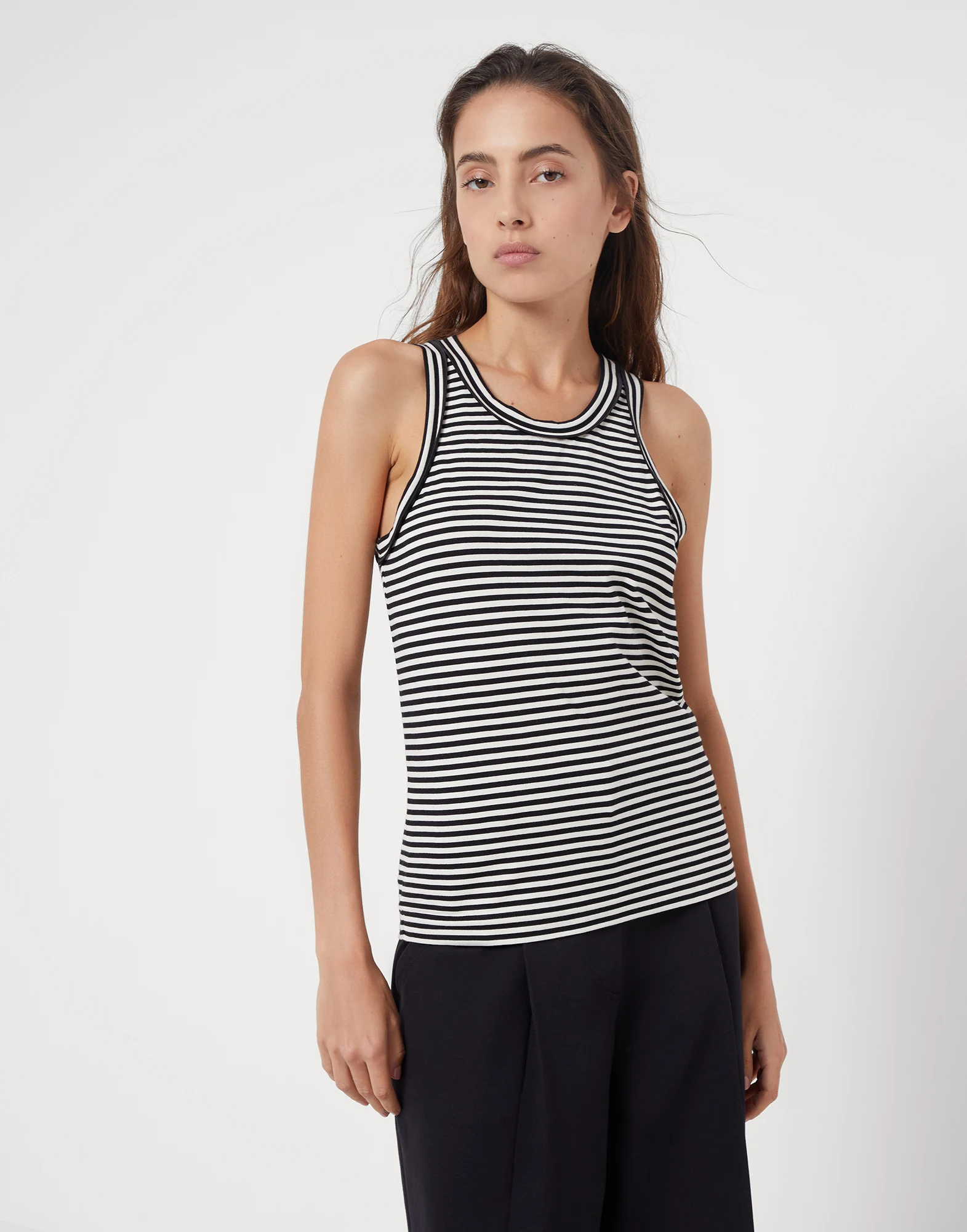 Cotton striped jersey top with monili