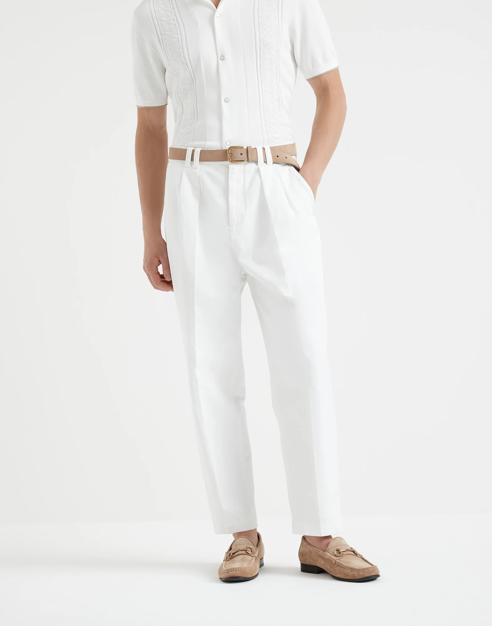 Twisted cotton gabardine relaxed fit trousers with reversed double pleats