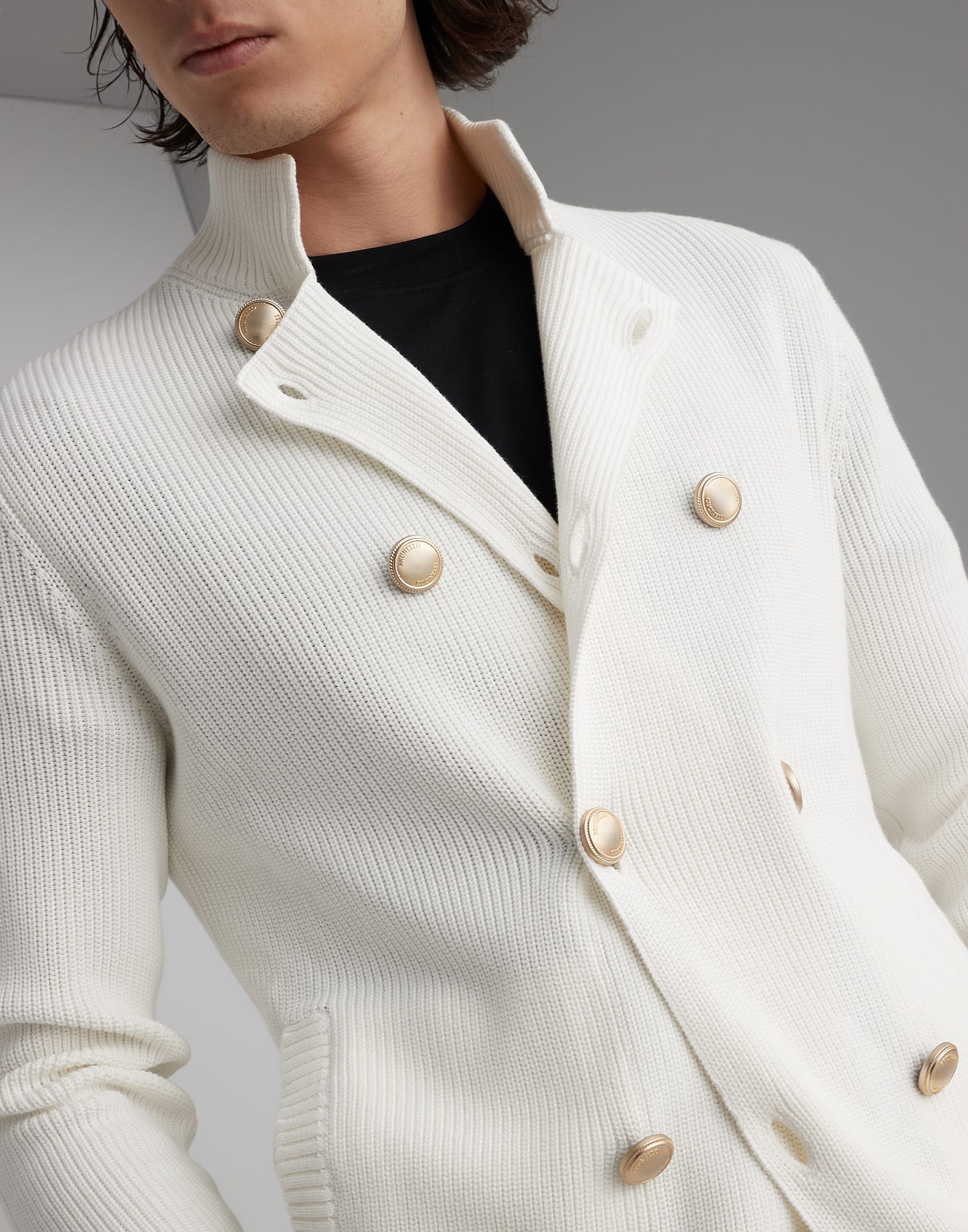 Garza cotton half English rib double-breasted cardigan with metal buttons