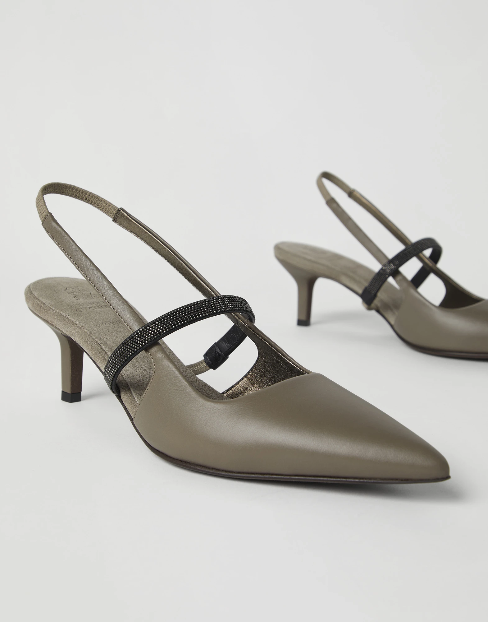 Nappa leather city heels with shiny strap