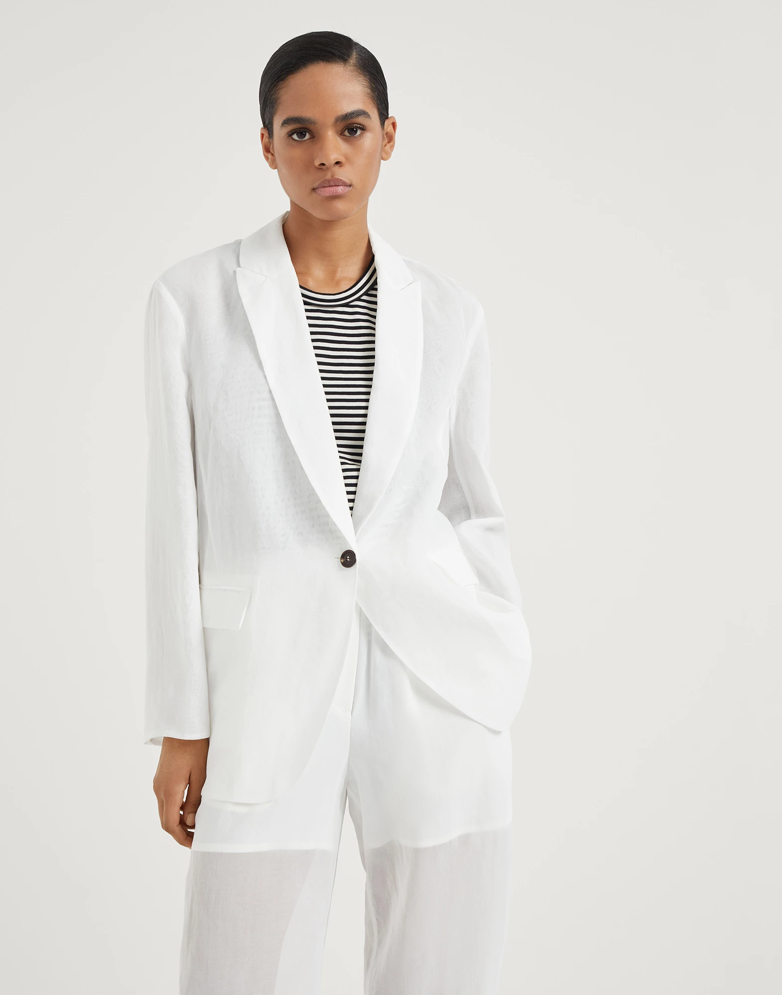 Cotton organza blazer with monili
