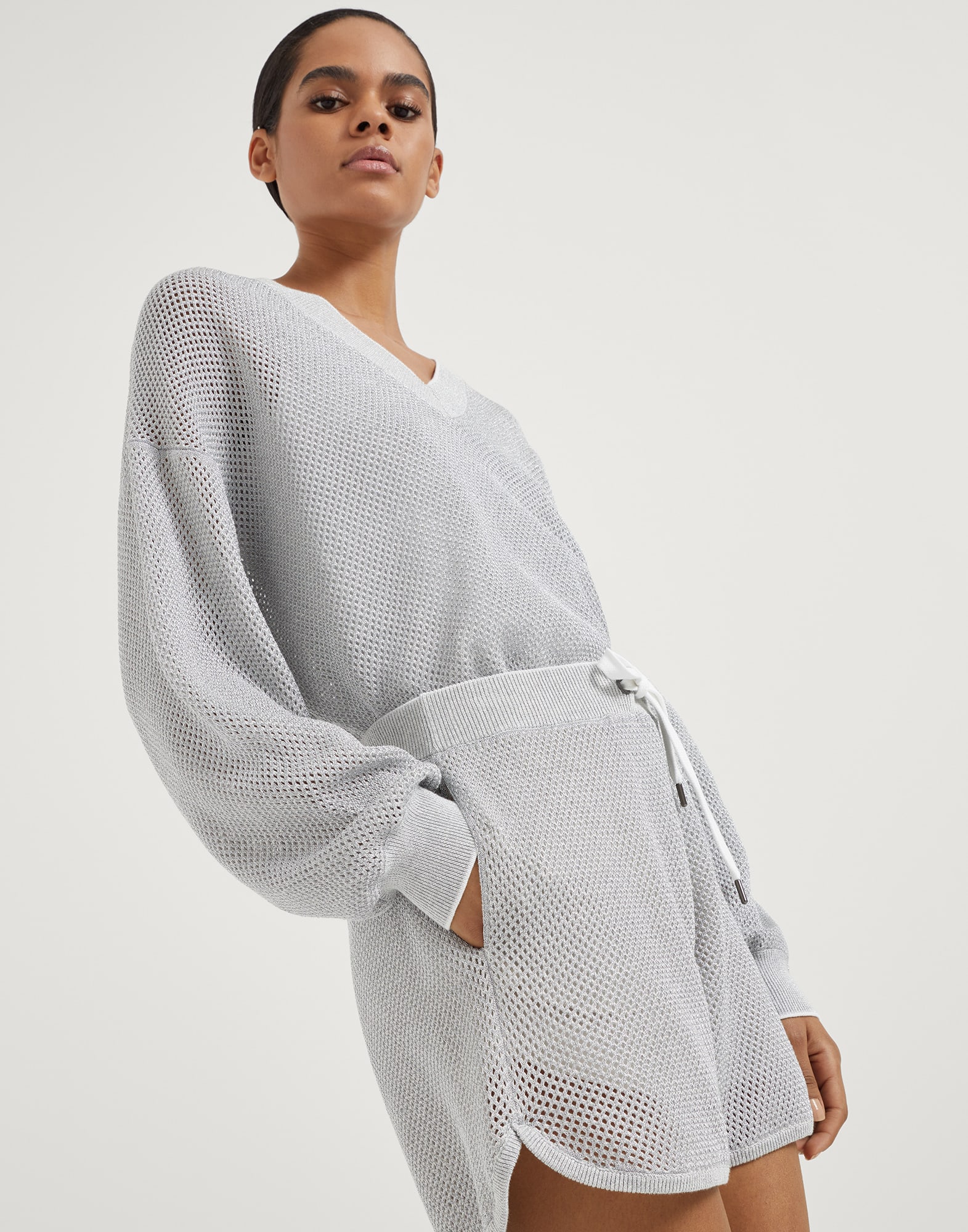 Cotton sparkling net knit shorts